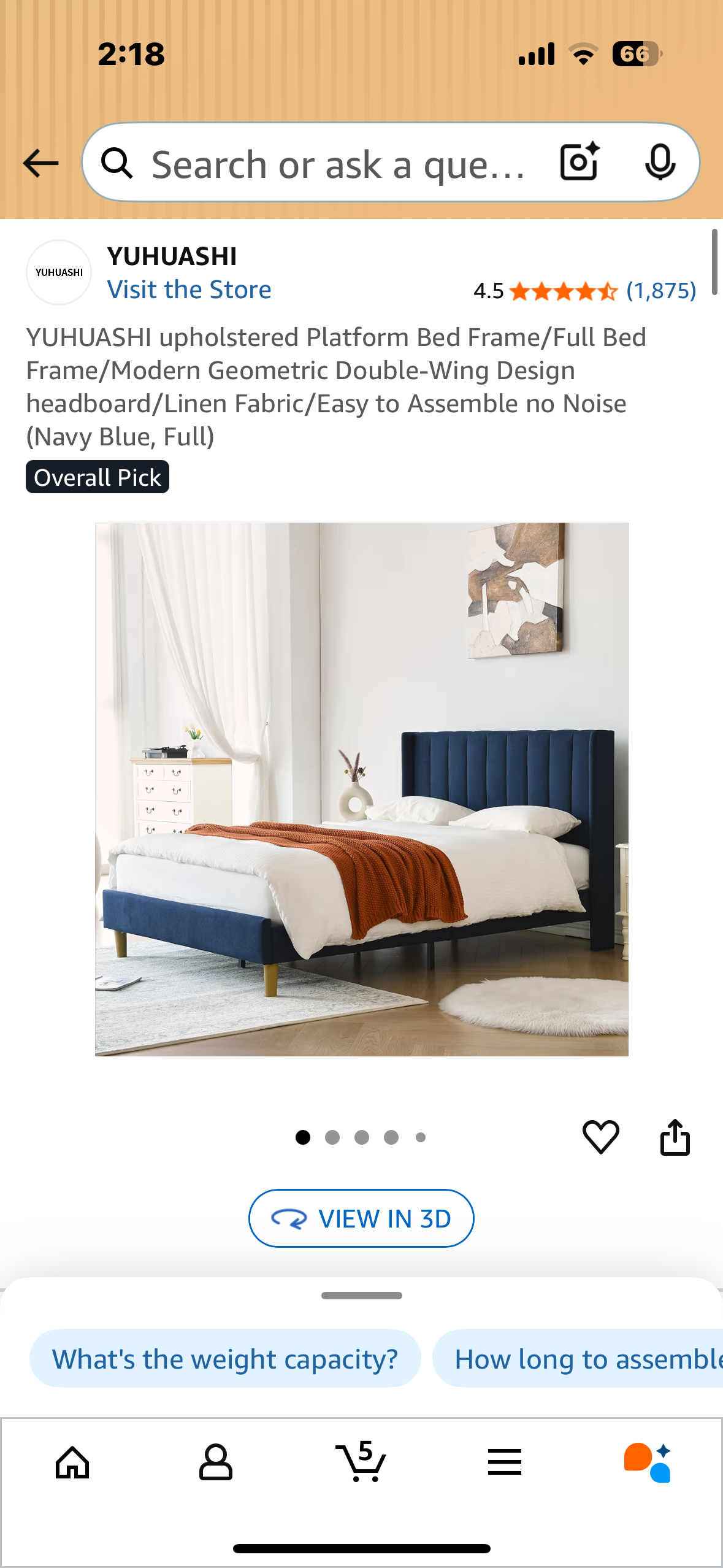 YUHUASHI Full Size upholstered Platform Bed  Bed Frame, Modern Geometric Double-Wing Design headboard/Linen Fabric/Easy to Assemble no Noise (Navy Blue, Full) (B1131)