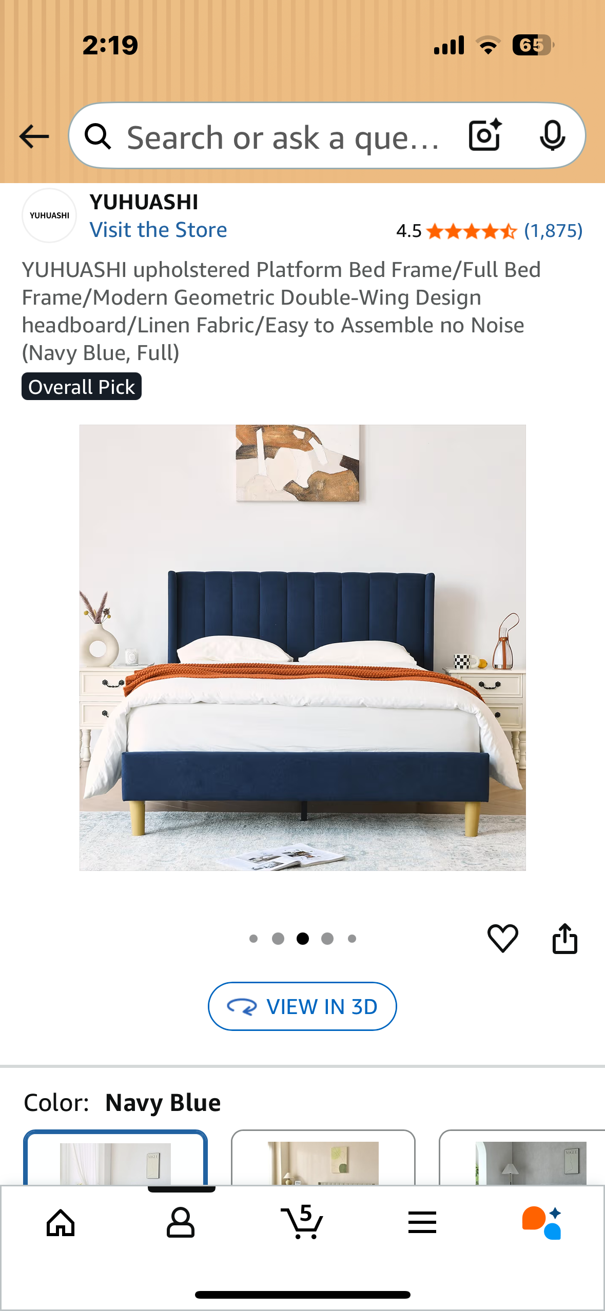 YUHUASHI Full Size upholstered Platform Bed  Bed Frame, Modern Geometric Double-Wing Design headboard/Linen Fabric/Easy to Assemble no Noise (Navy Blue, Full) (B1131)