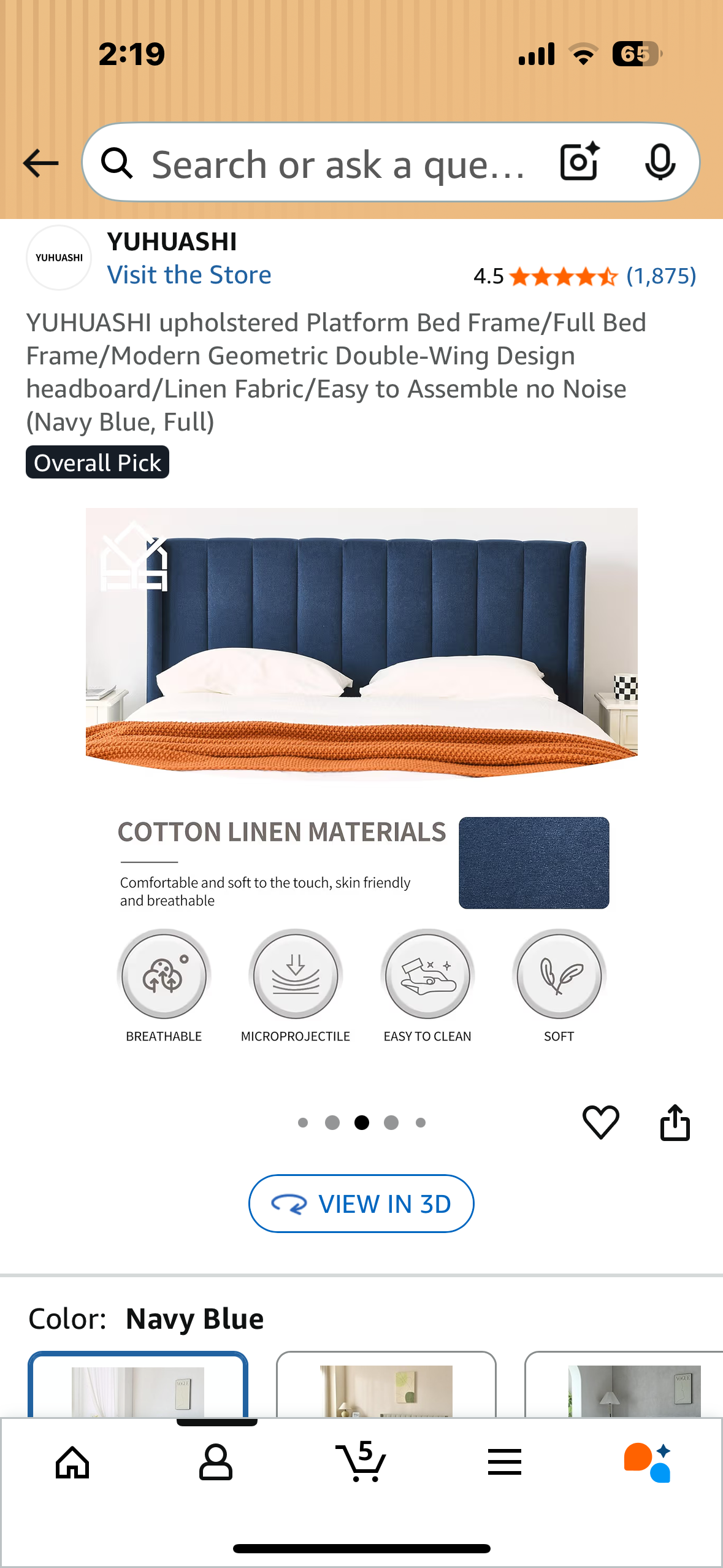 YUHUASHI Full Size upholstered Platform Bed  Bed Frame, Modern Geometric Double-Wing Design headboard/Linen Fabric/Easy to Assemble no Noise (Navy Blue, Full) (B1131)
