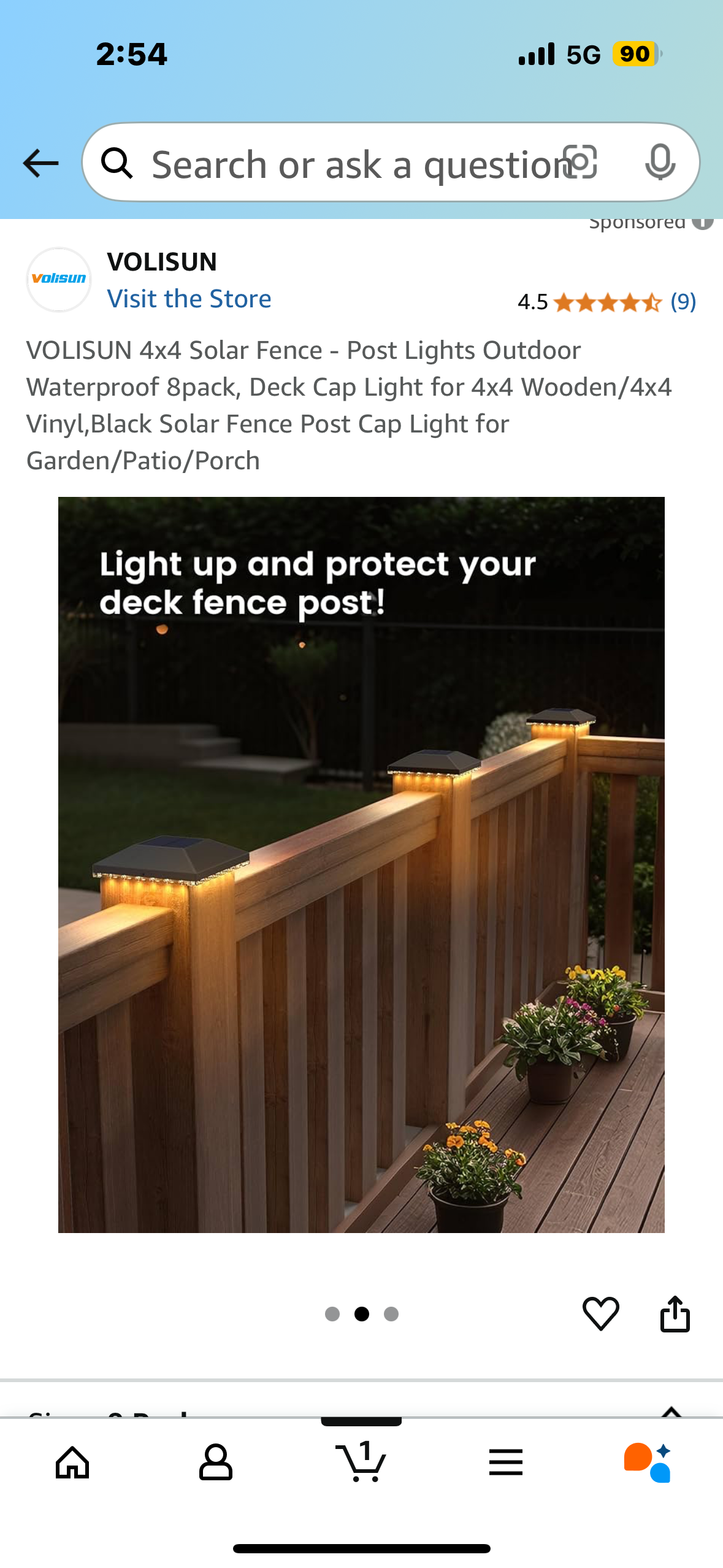VOLISUN 4x4 Solar Fence - Post Lights Outdoor Waterproof 8pack, Deck Cap Light for 4x4 Wooden/4x4 Vinyl,Black Solar Fence Post Cap Light for Garden/Patio/Porch