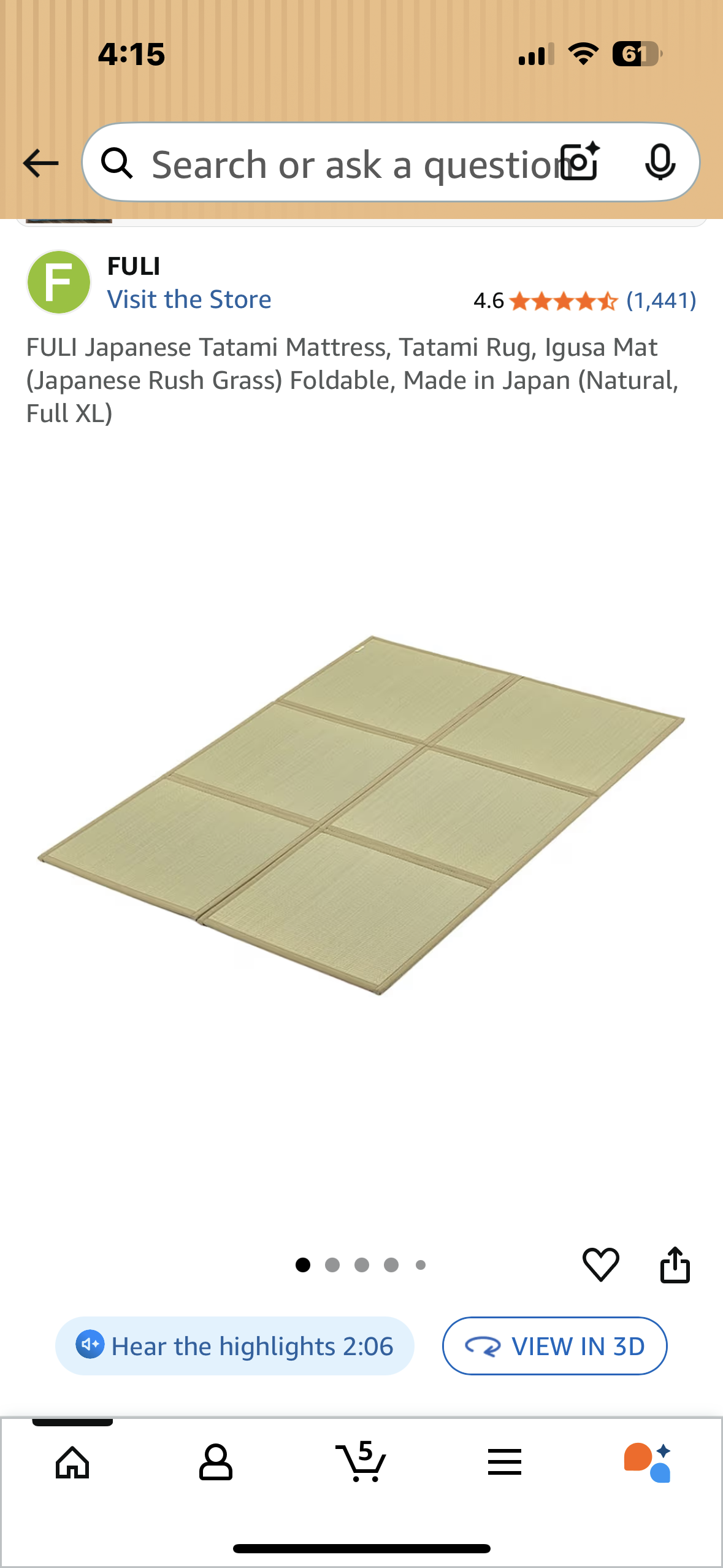 FULI Japanese Tatami Mattress, Tatami Rug, Igusa Mat (Japanese Rush Grass) Foldable, Made in Japan (Natural, Full XL) (B1132)