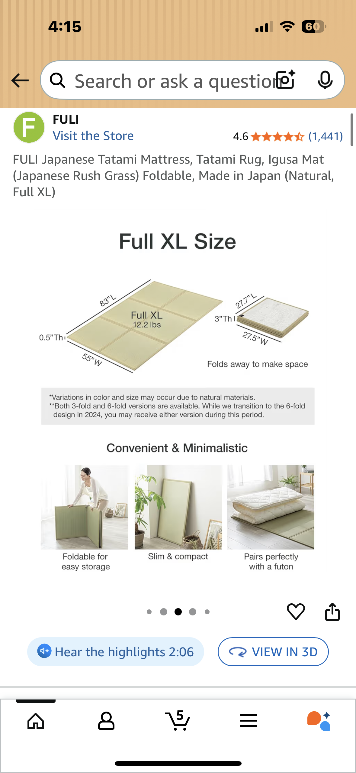 FULI Japanese Tatami Mattress, Tatami Rug, Igusa Mat (Japanese Rush Grass) Foldable, Made in Japan (Natural, Full XL) (B1132)