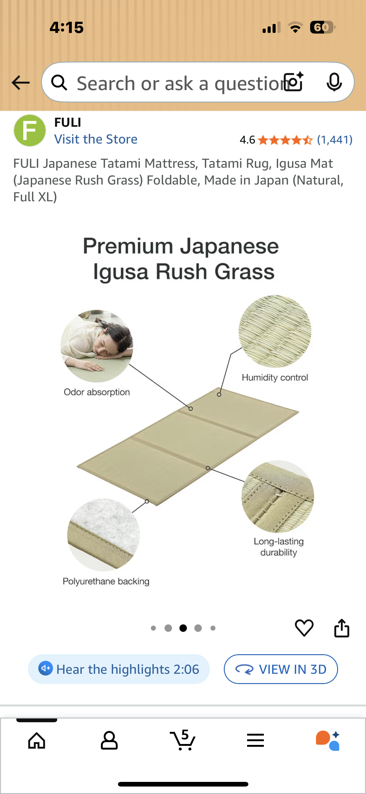 FULI Japanese Tatami Mattress, Tatami Rug, Igusa Mat (Japanese Rush Grass) Foldable, Made in Japan (Natural, Full XL) (B1132)