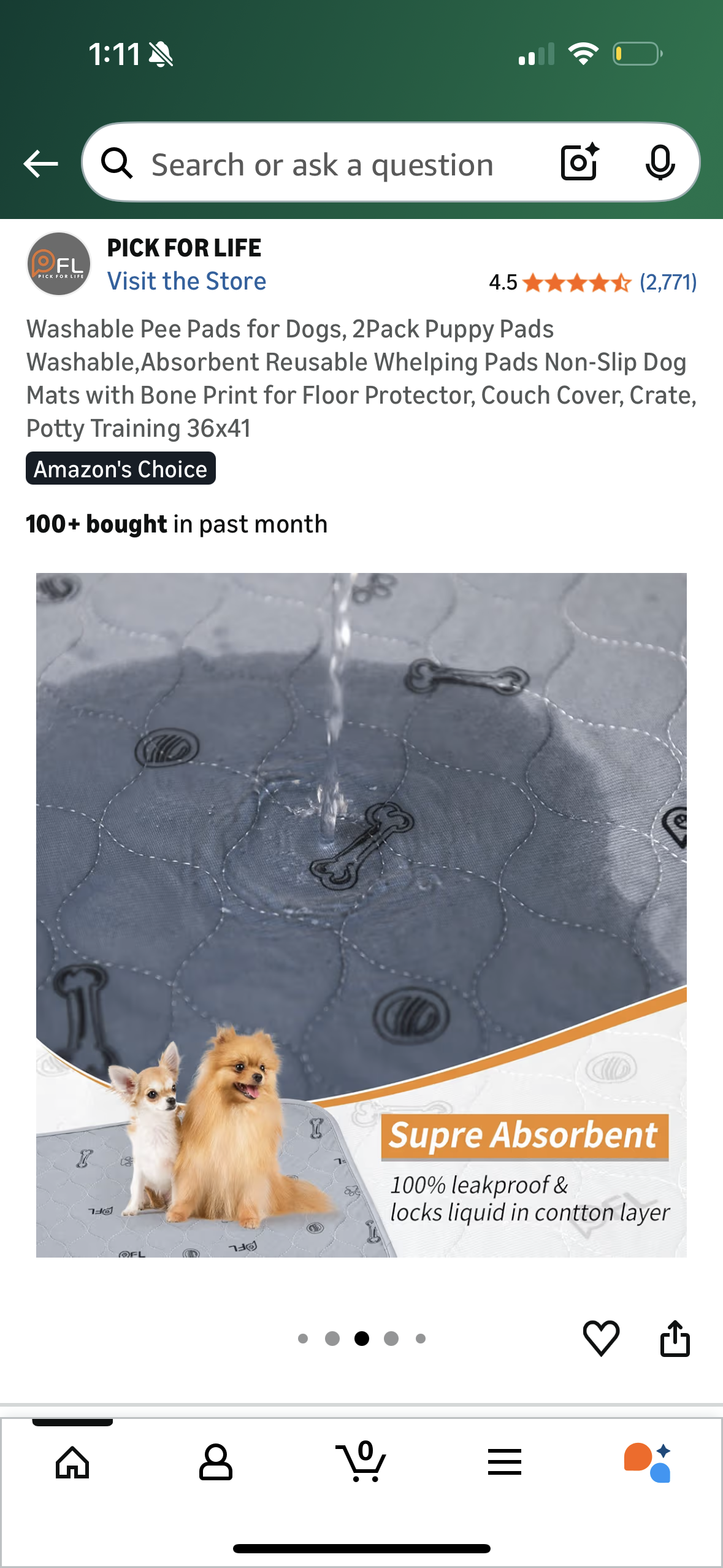 Washable Pee Pads for Dogs, 2Pack Puppy Pads Washable,Absorbent Reusable Whelping Pads Non-Slip Dog Mats with Bone Print for Floor Protector, Couch Cover, Crate, Potty Training 36x41