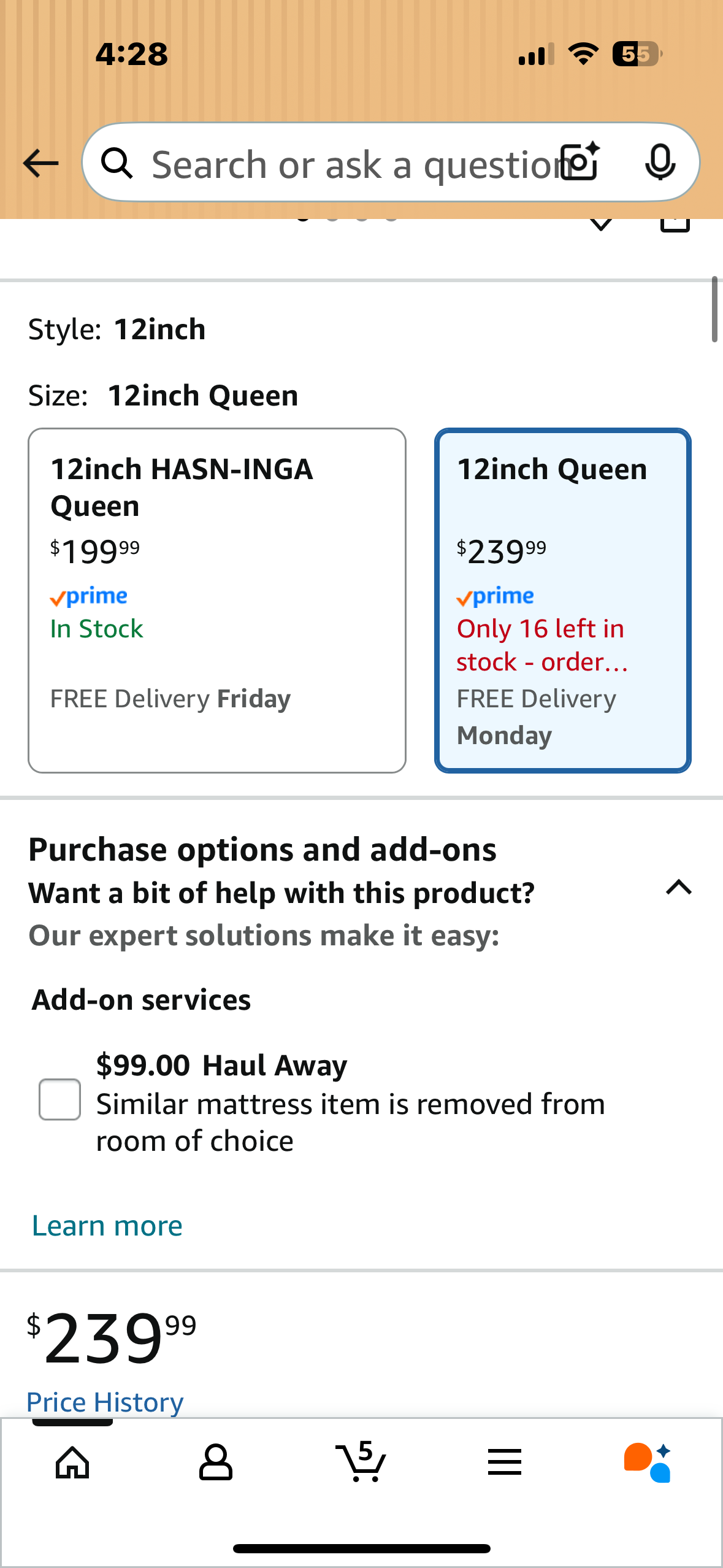 Queen Size Mattress, 12” (B1133)