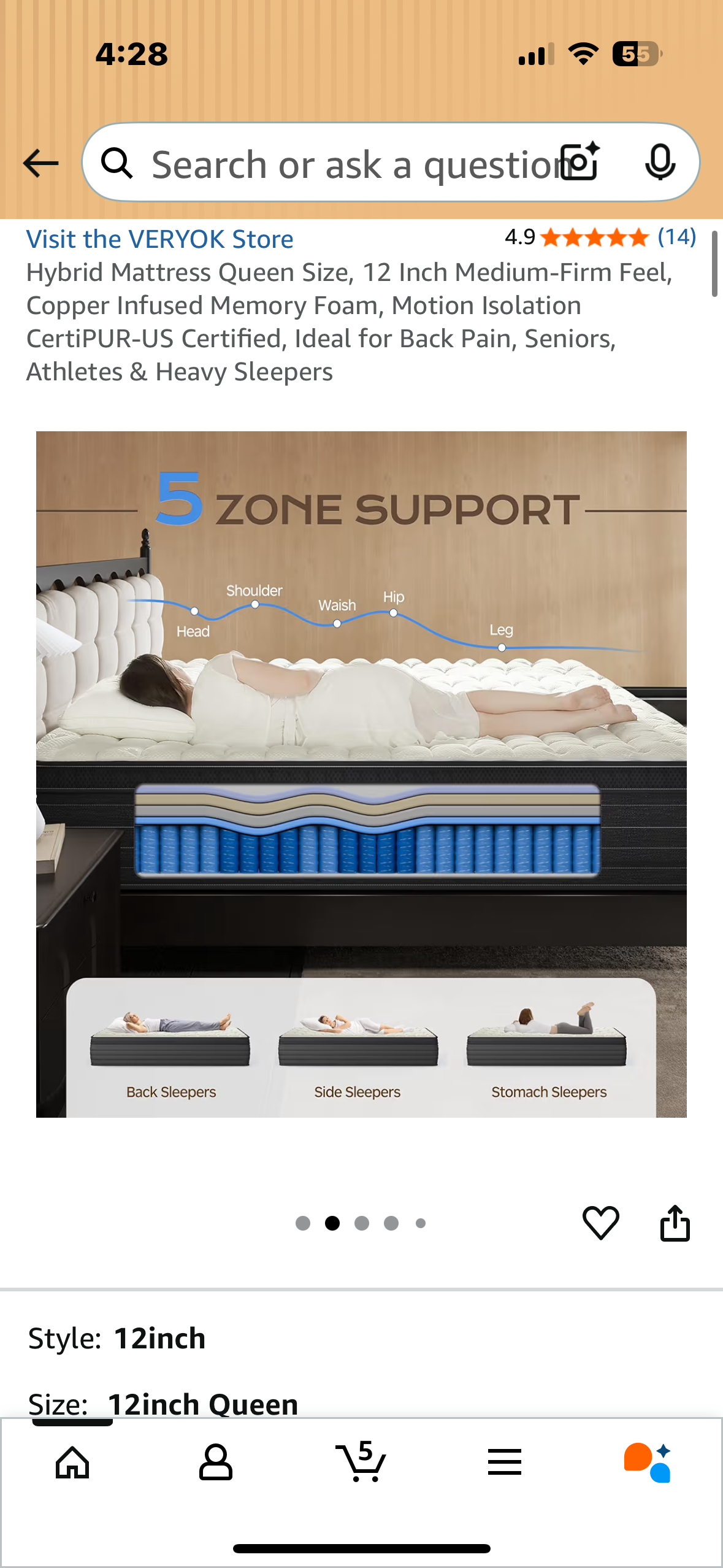 Queen Size Mattress, 12” (B1133)