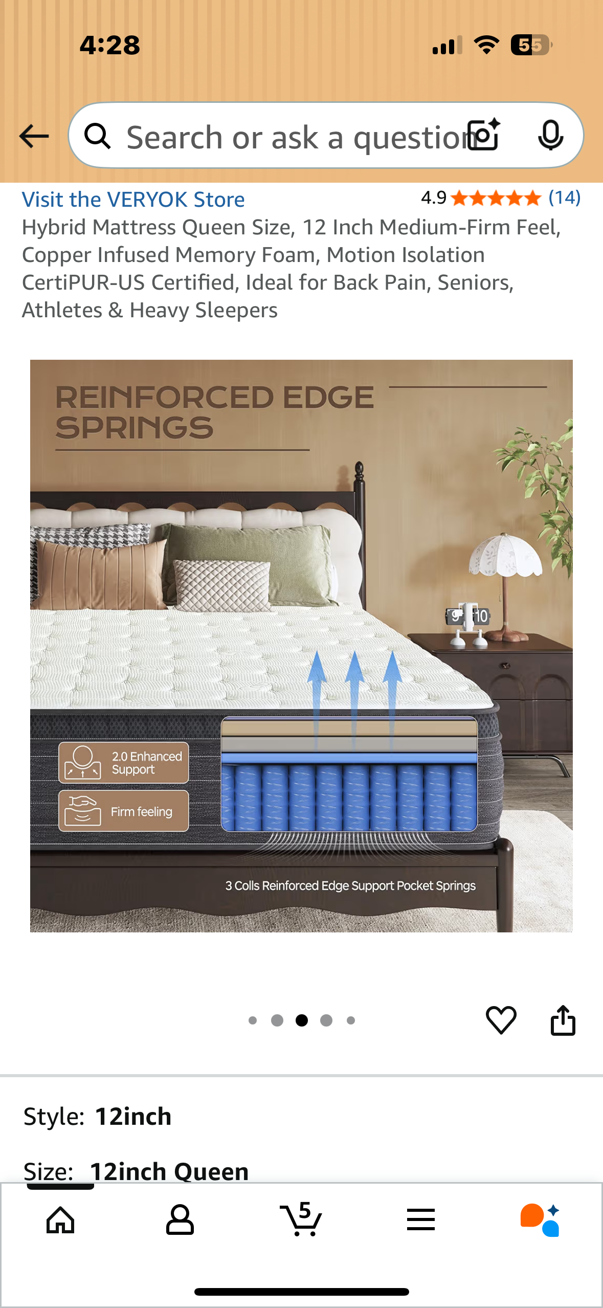 Queen Size Mattress, 12” (B1133)