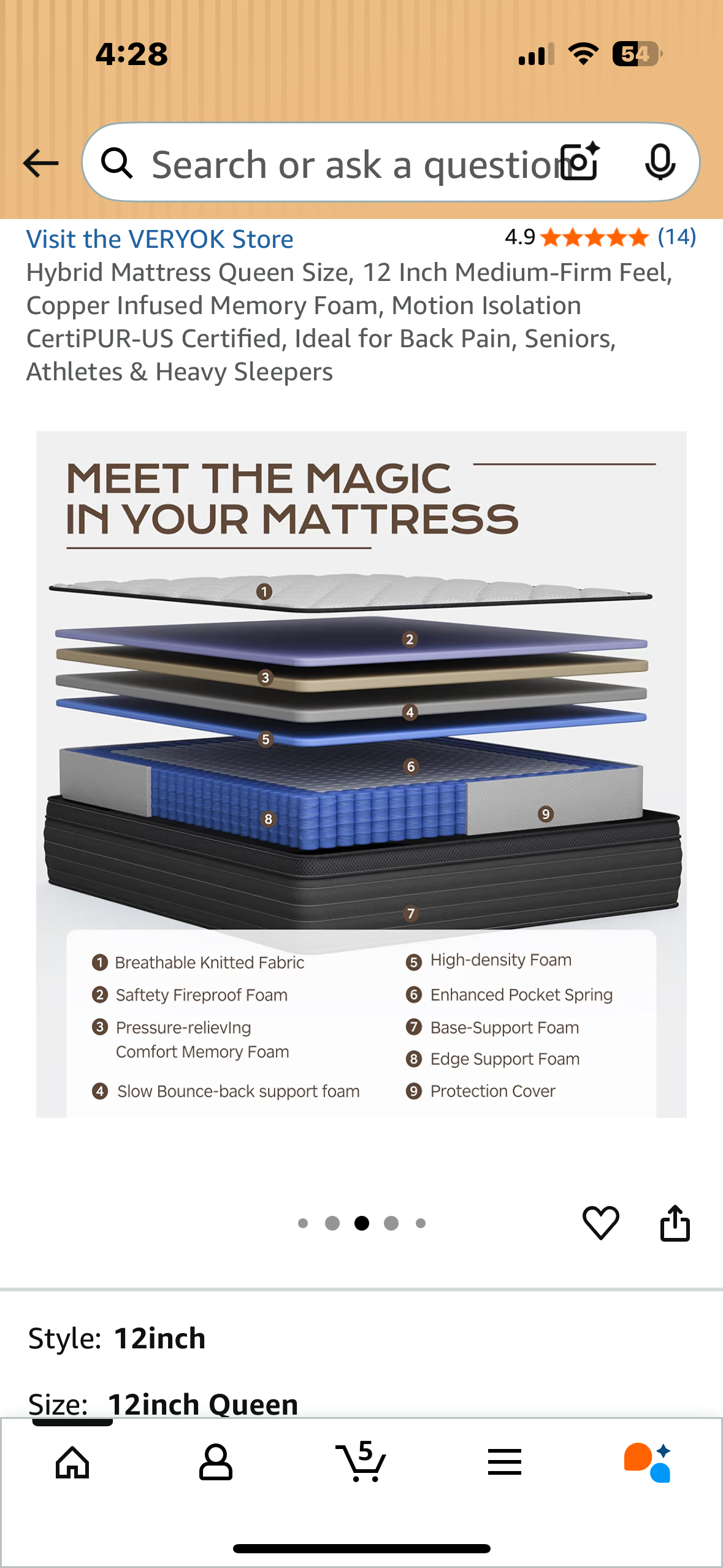 Queen Size Mattress, 12” (B1133)