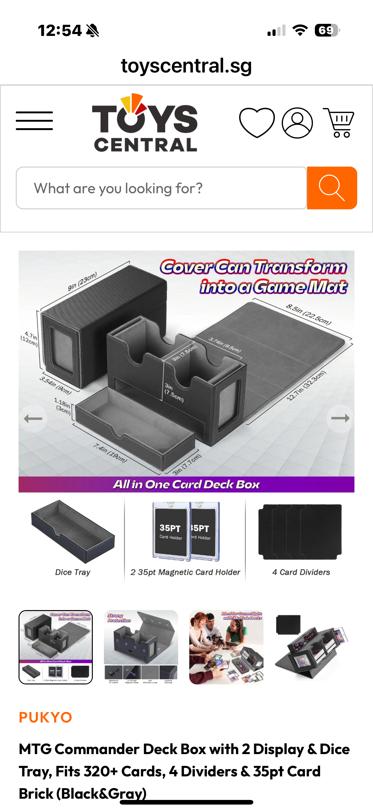 MTG Commander Deck Box with 2 Display & Dice Tray, Fits 320+ Cards, 4 Dividers & 35pt Card Brick (Black&Gray