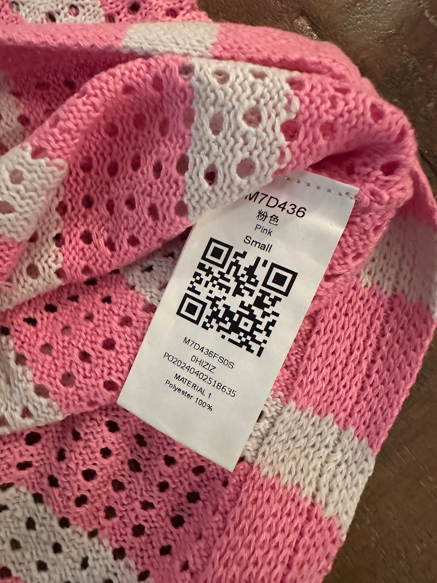 Women’s Striped Crochet Cardigan Button Sweater, Open Front Mesh Knit Long Sleeve V Neck Loose Sweater, Pink (Size Small)