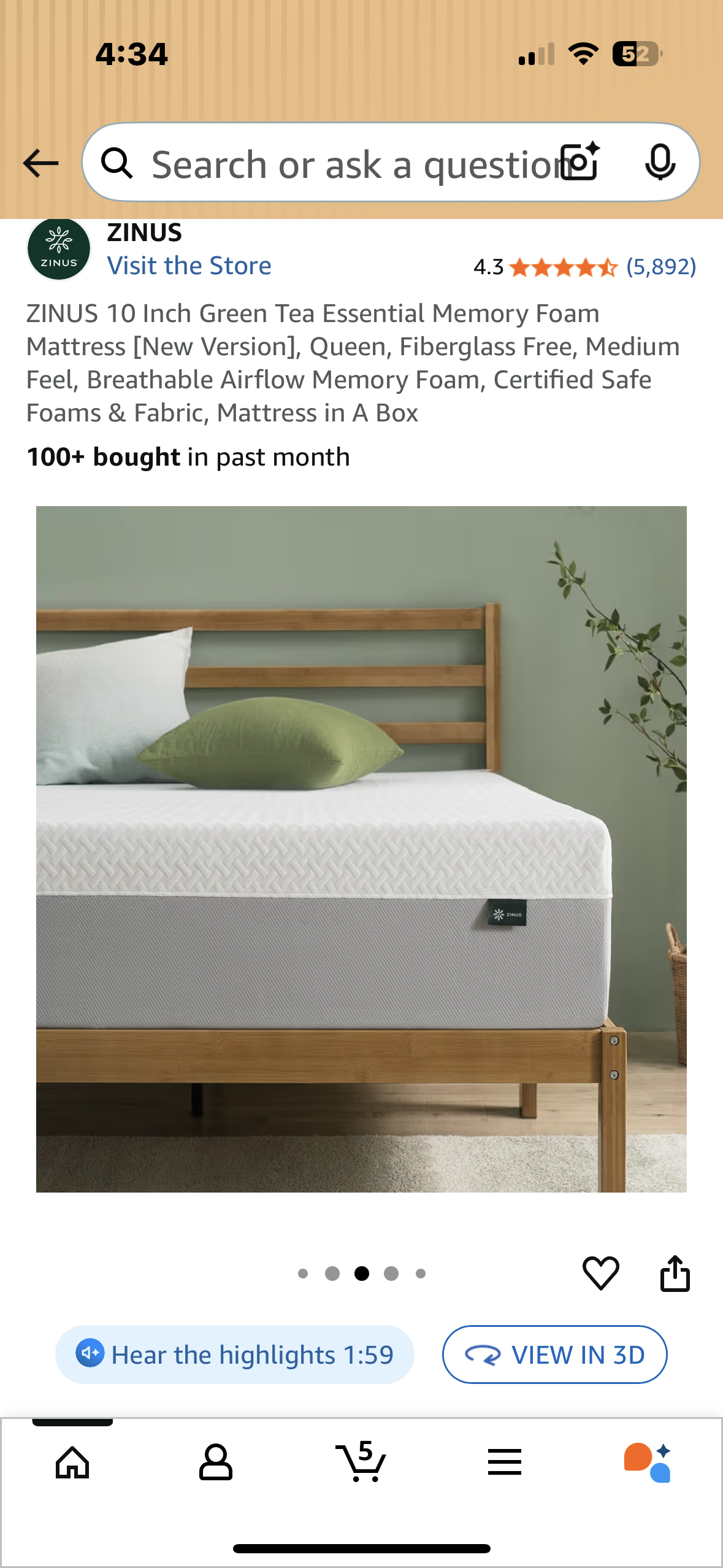 ZINUS Queen Size Green Tea Memory Foam Mattress (B1134)