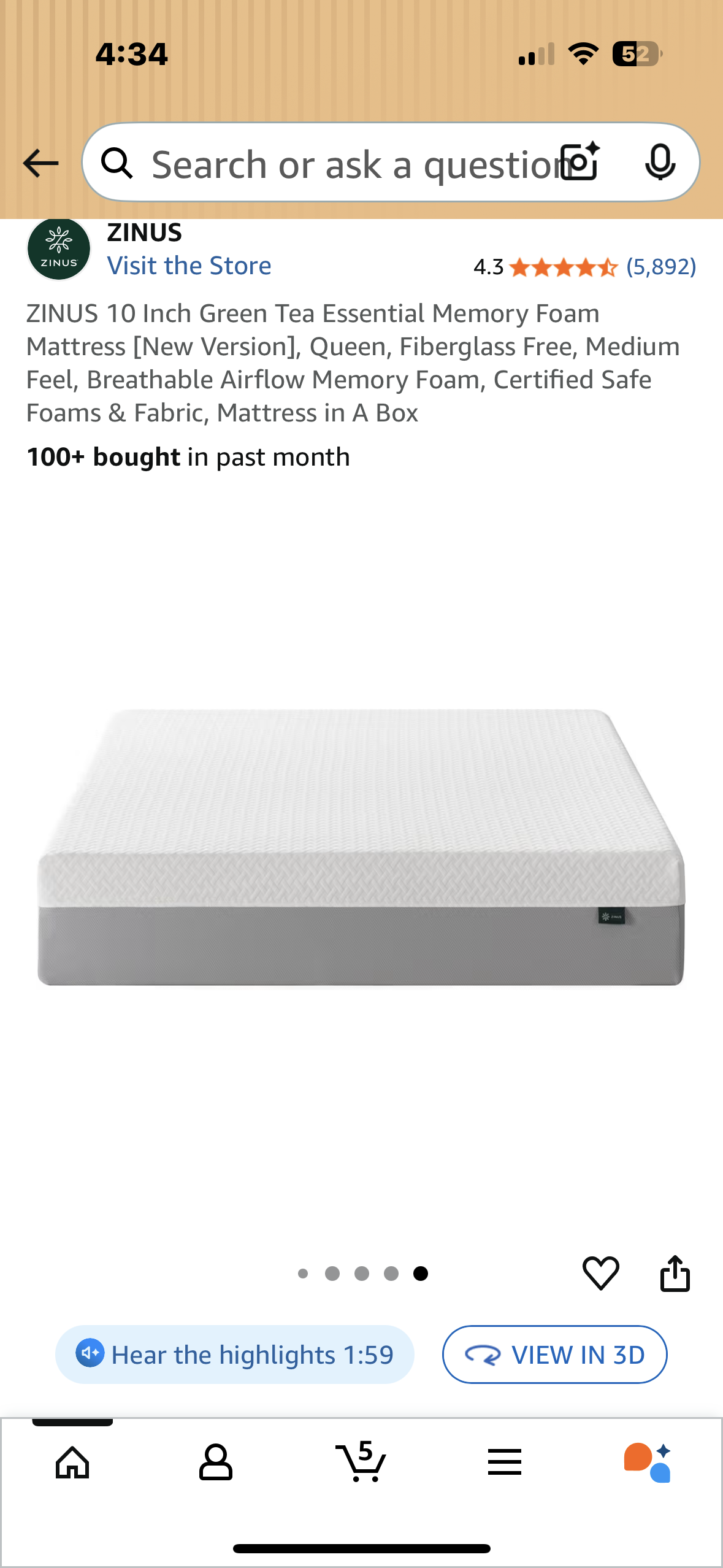 ZINUS Queen Size Green Tea Memory Foam Mattress (B1134)