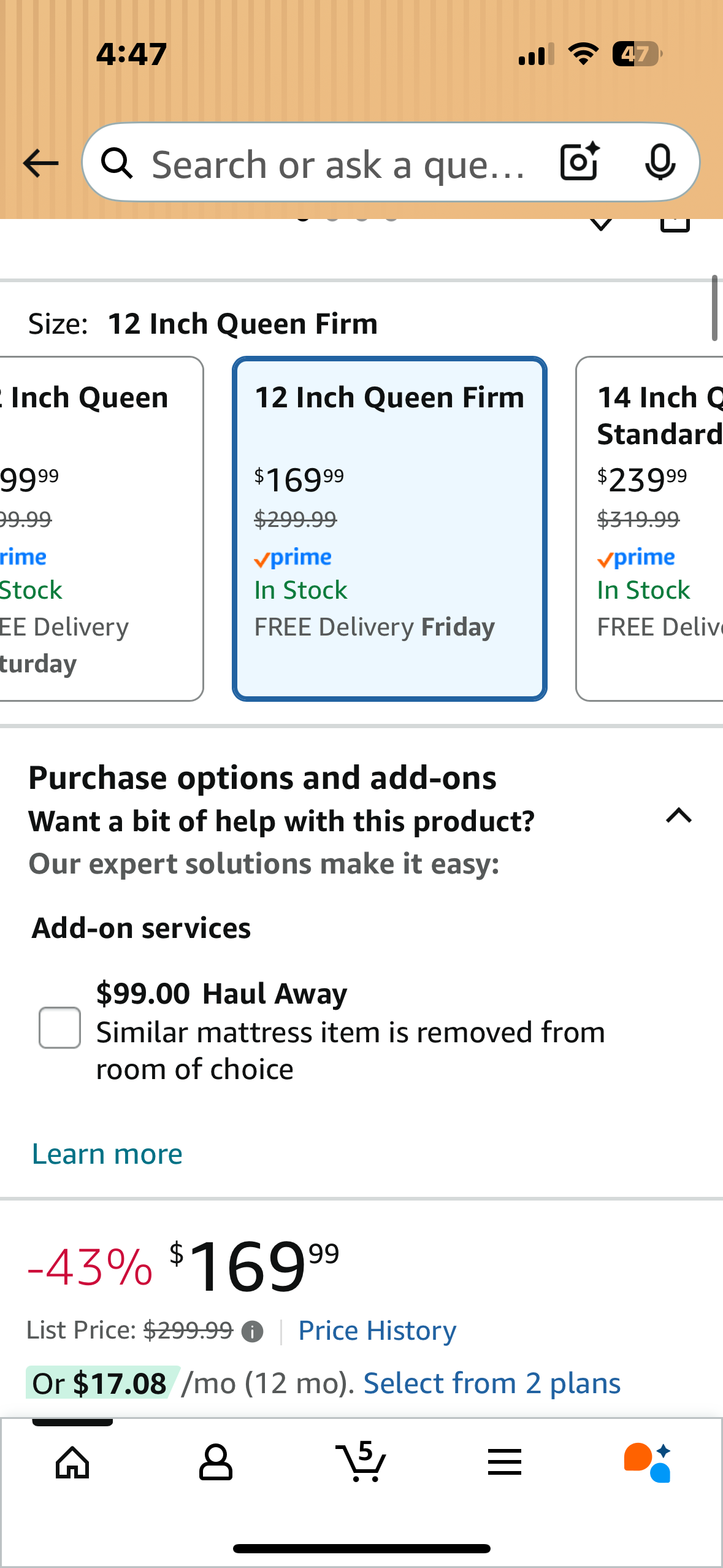 Queen Size Mattress, 12” (B1135)