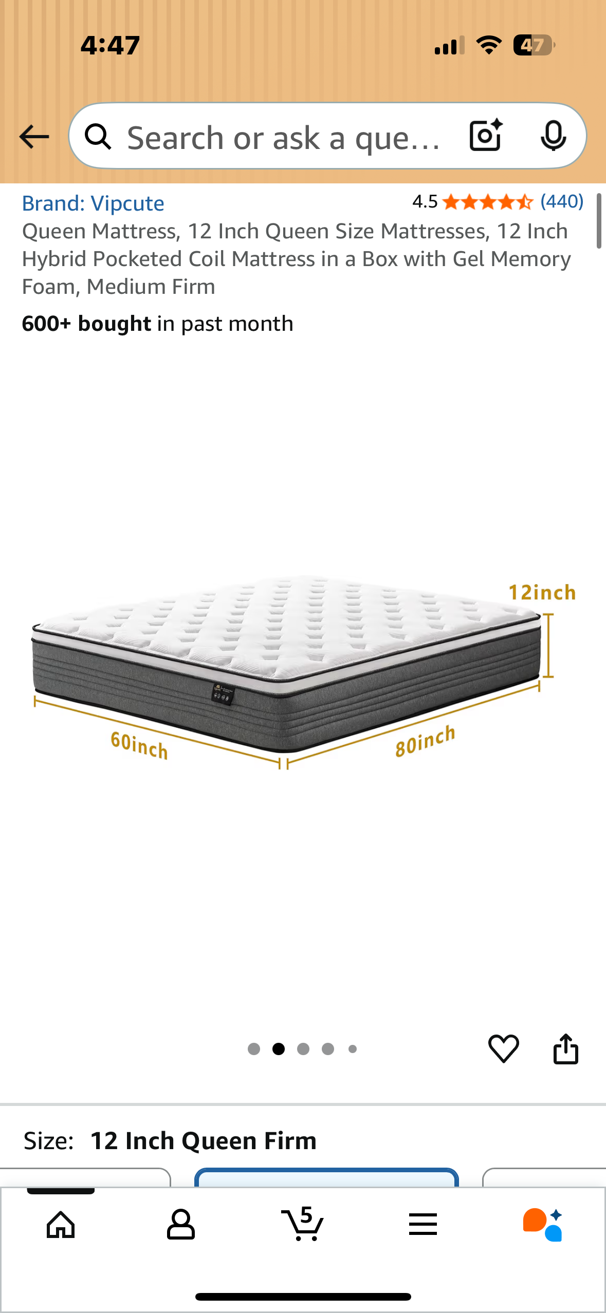 Queen Size Mattress, 12” (B1135)