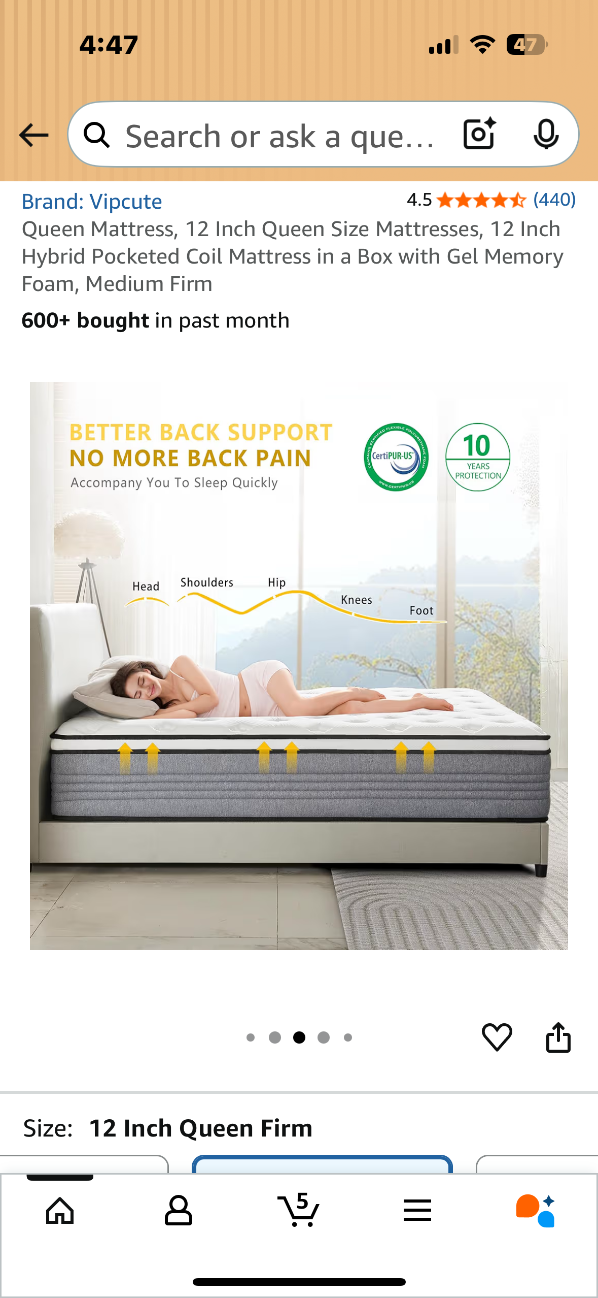 Queen Size Mattress, 12” (B1135)