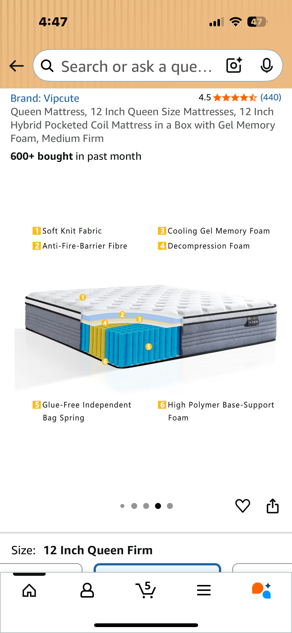 Queen Size Mattress, 12” (B1135)