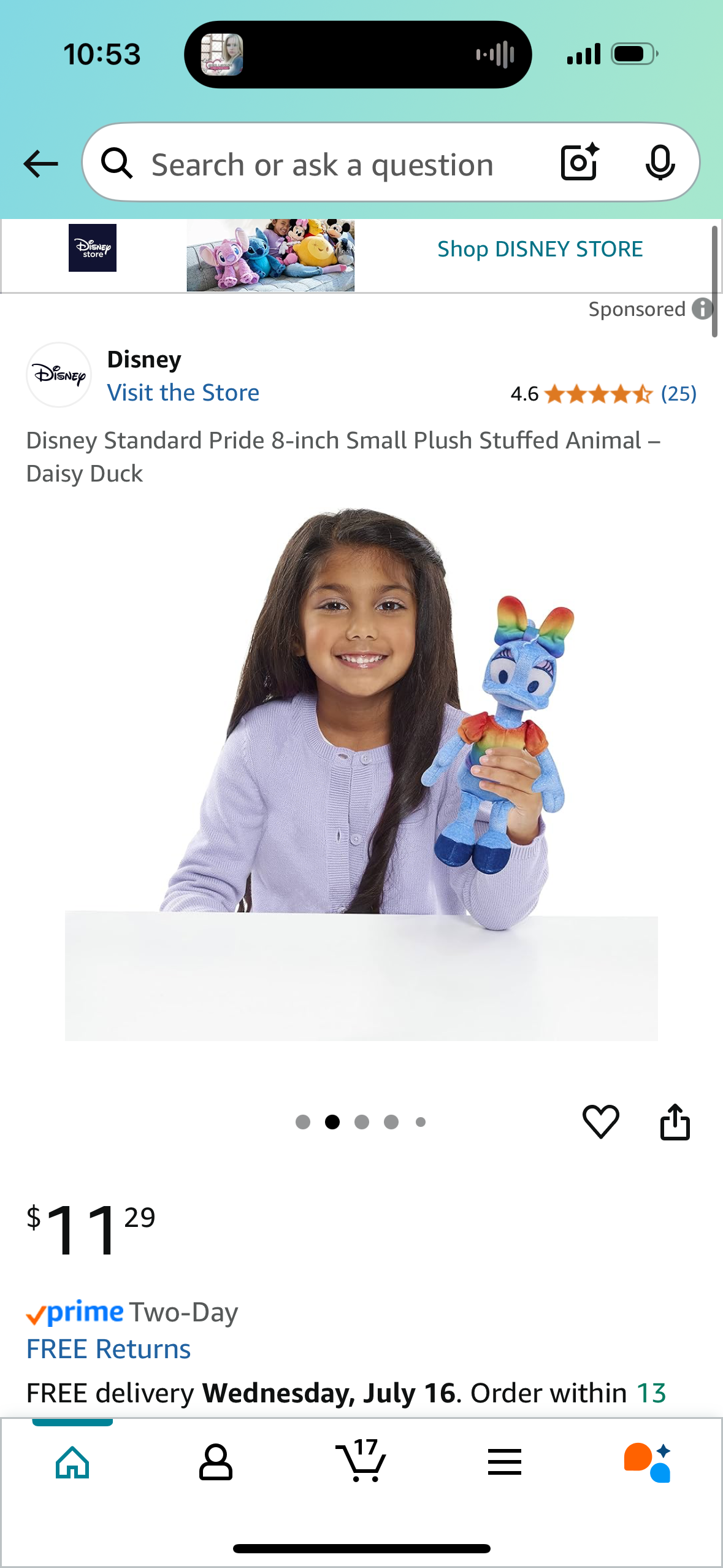Disney Standard Pride 8-inch Small Plush Stuffed Animal – Daisy Duck
