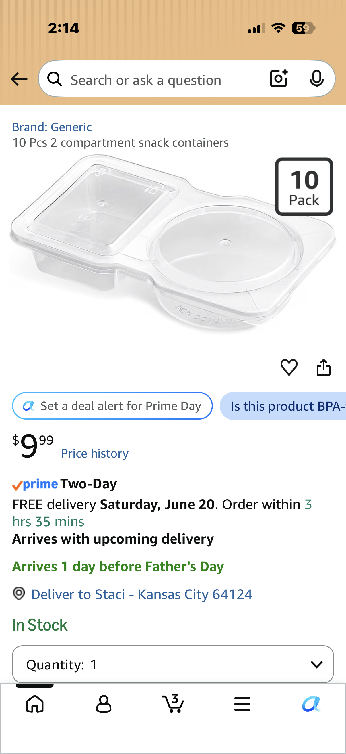 10 Pcs 2 compartment snack containers