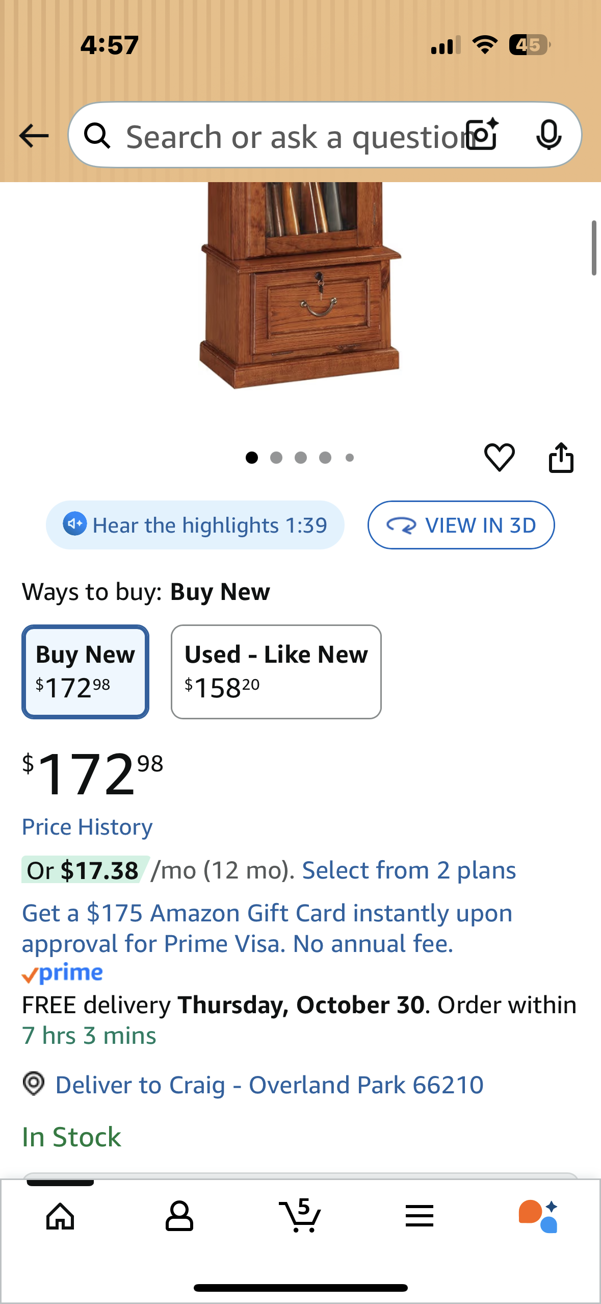 American Furniture Classics 8 Gun Cabinet with locking tempered glass door (R713)