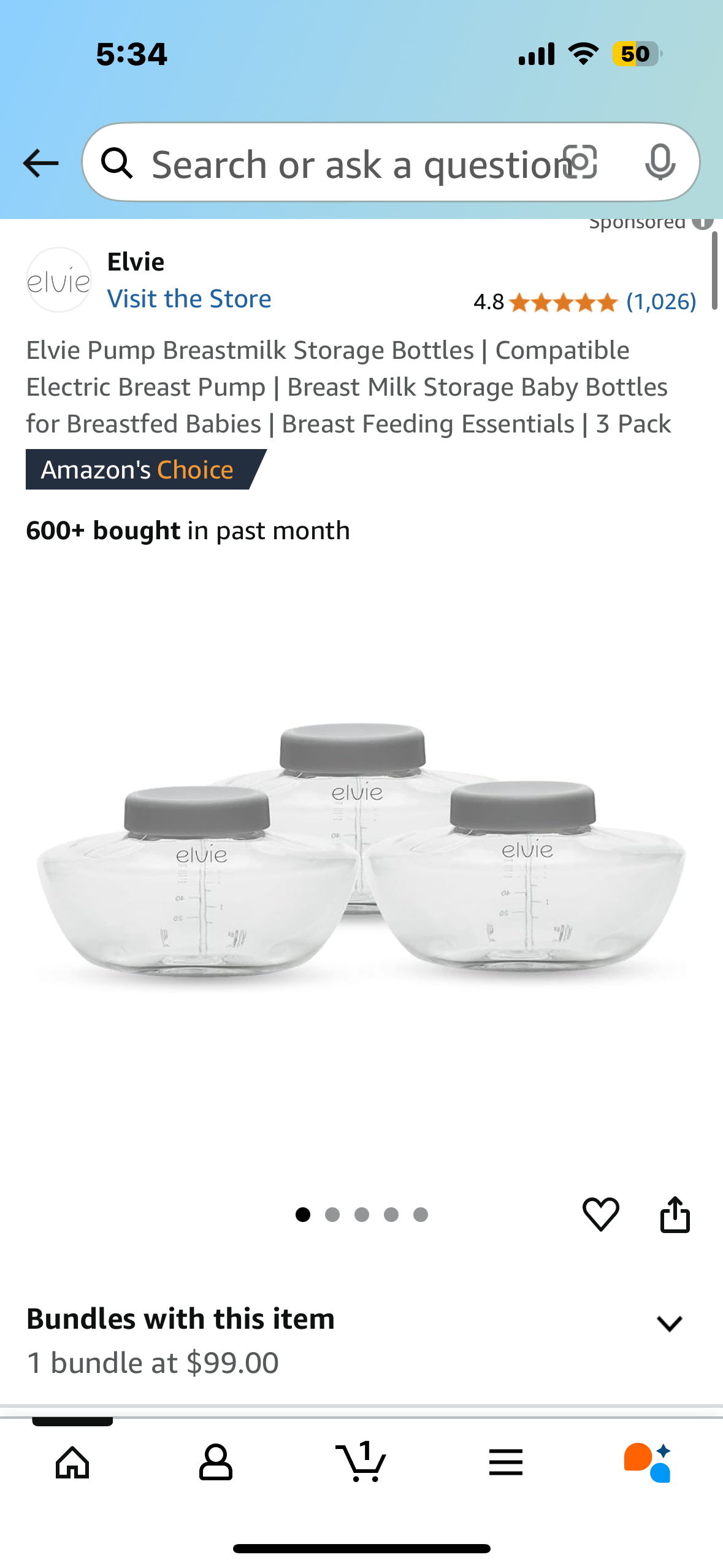 Elvie Pump Breastmilk Storage Bottles | Compatible Electric Breast Pump | Breast Milk Storage Baby Bottles for Breastfed Babies | Breast Feeding Essentials | 3 Pack