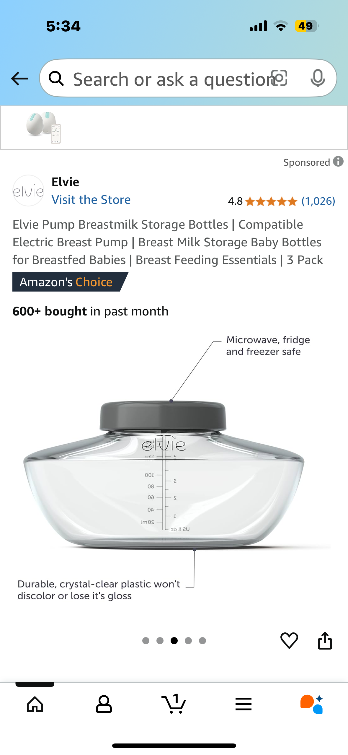 Elvie Pump Breastmilk Storage Bottles | Compatible Electric Breast Pump | Breast Milk Storage Baby Bottles for Breastfed Babies | Breast Feeding Essentials | 3 Pack