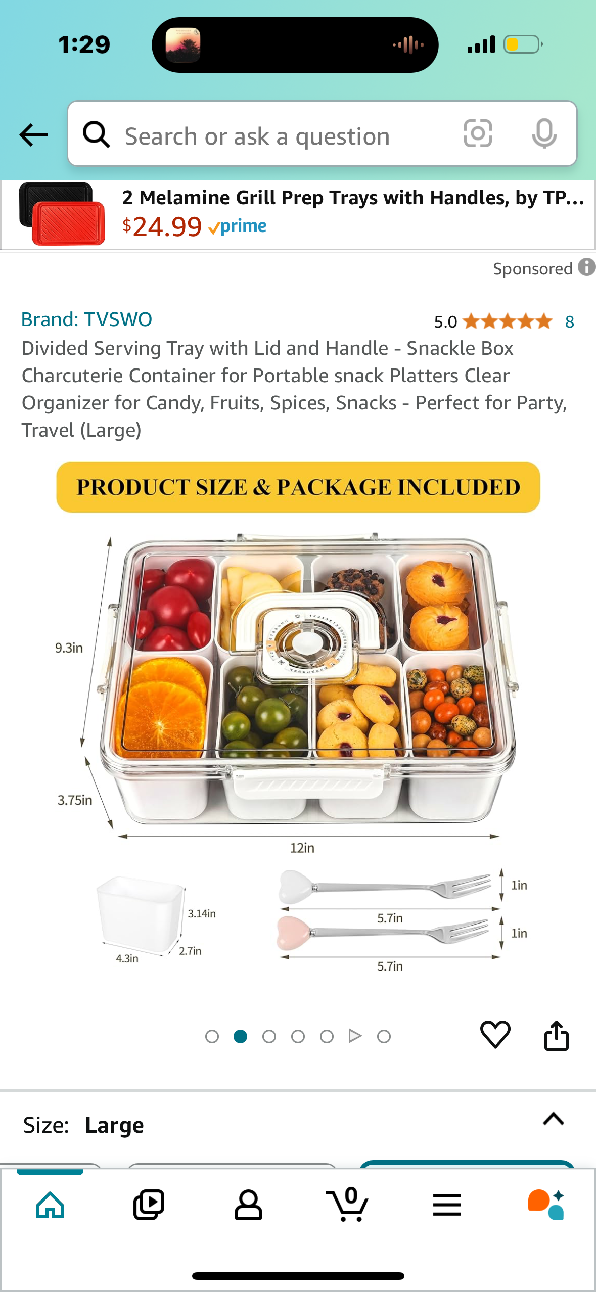 Divided Serving Tray with Lid and Handle - Snackle Box Charcuterie Container for Portable snack Platters Clear Organizer for Candy, Fruits, Spices, Snacks - Perfect for Party, Travel (Large)