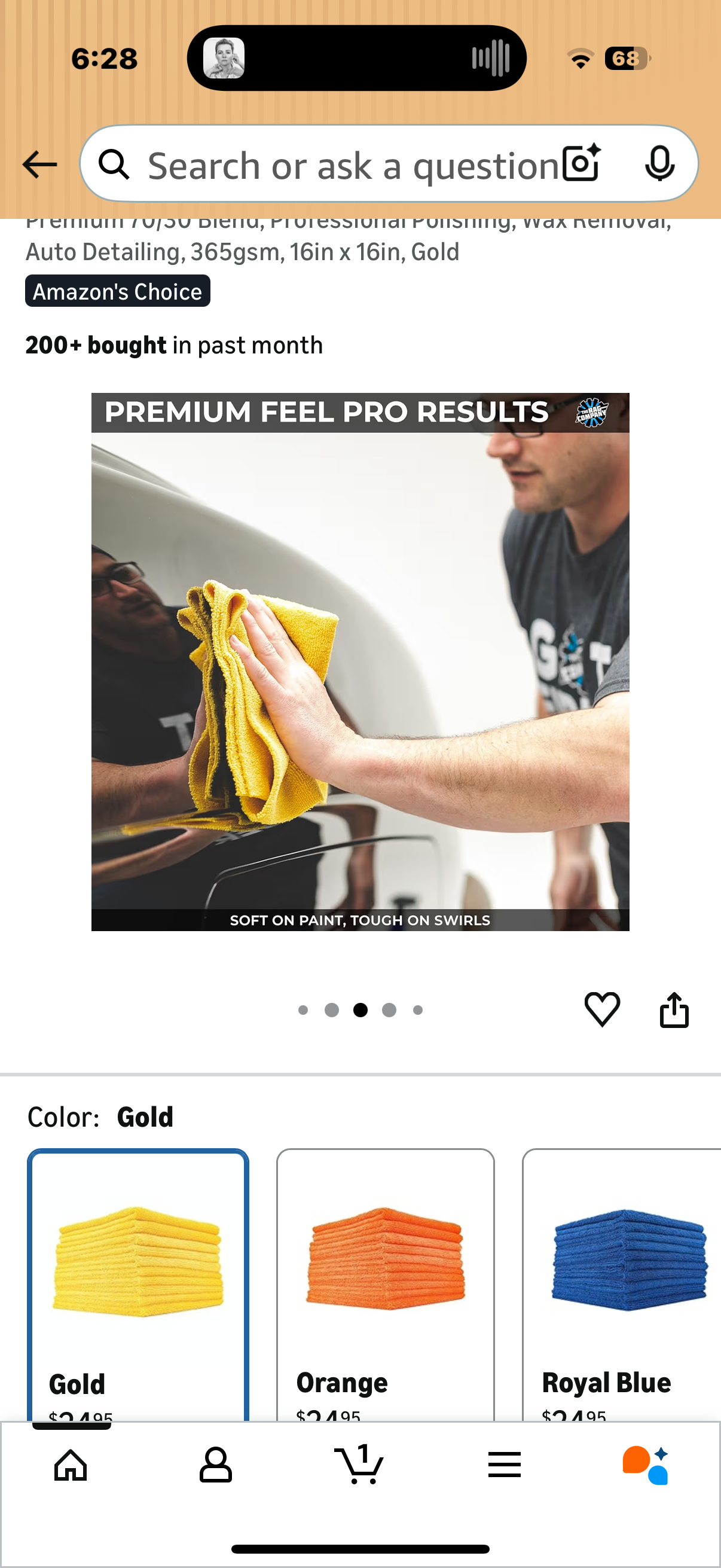 The Rag Company - Edgeless 365 Microfiber Towels (10-Pack) Premium 70/30 Blend, Professional Polishing, Wax Removal, Auto Detailing, 365gsm, 16in x 16in, Gold