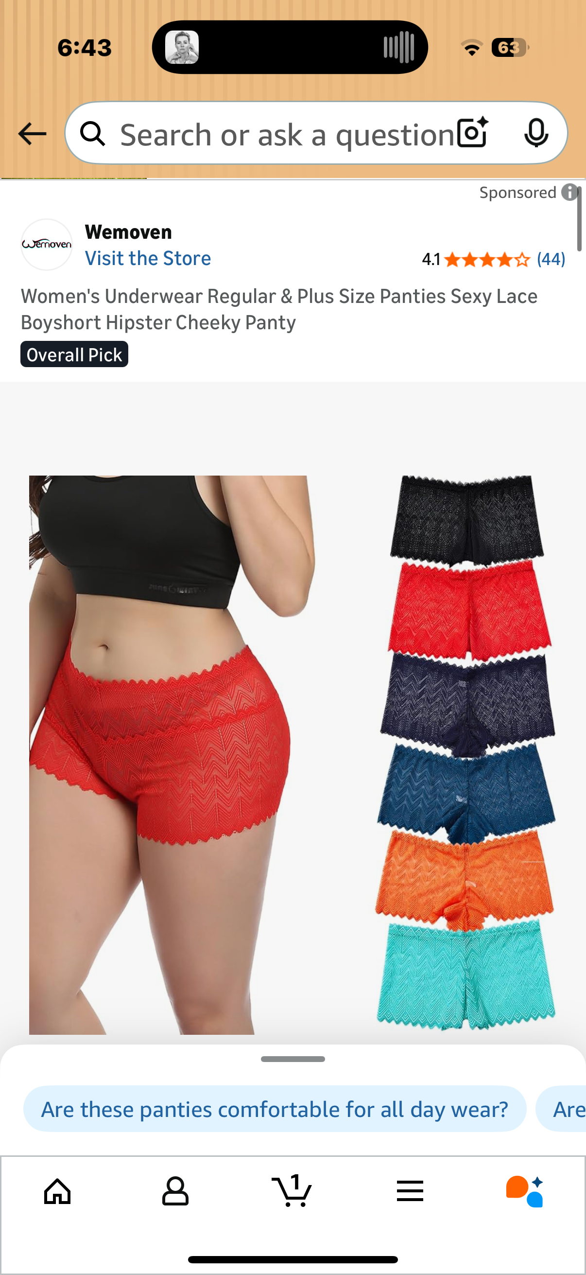 Women's Underwear Regular & Plus Size Panties Sexy Lace Boyshort Hipster Cheeky Panty (Size Medium)