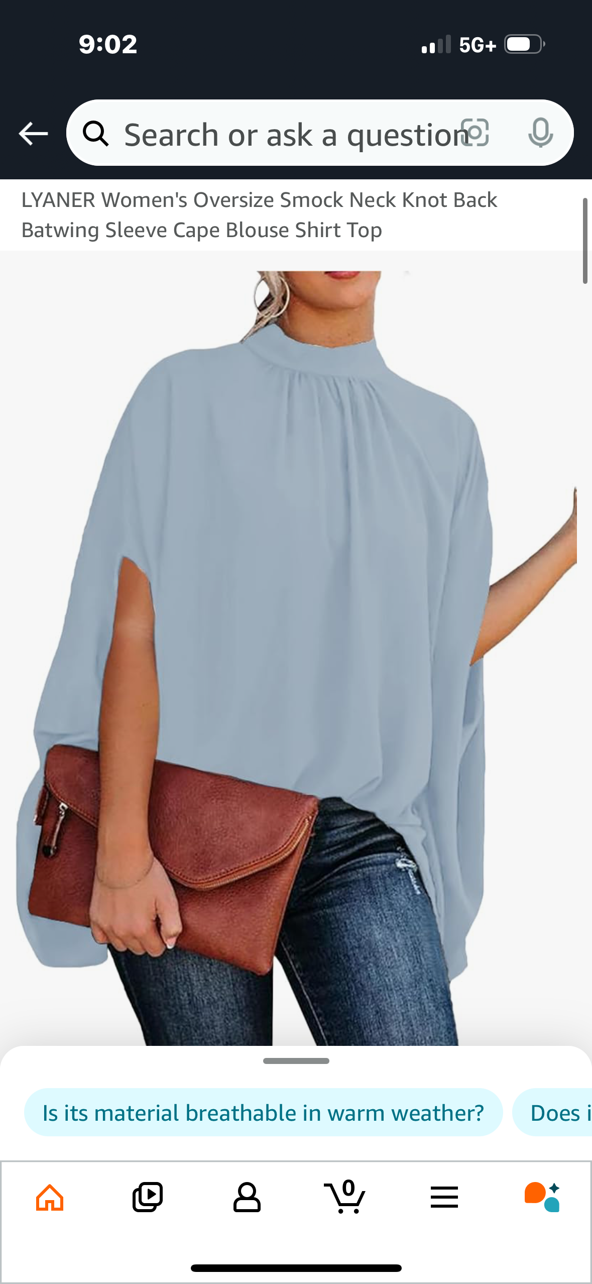 Women's Oversize Smock Neck Knot Back Batwing Sleeve Cape Blouse Shirt Top Size White and XL
