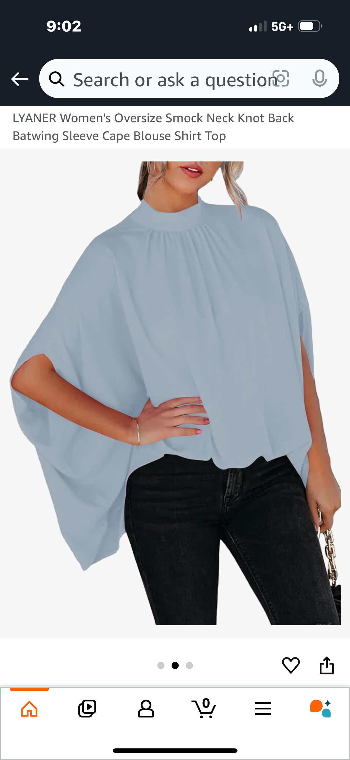 Women's Oversize Smock Neck Knot Back Batwing Sleeve Cape Blouse Shirt Top Size White and XL