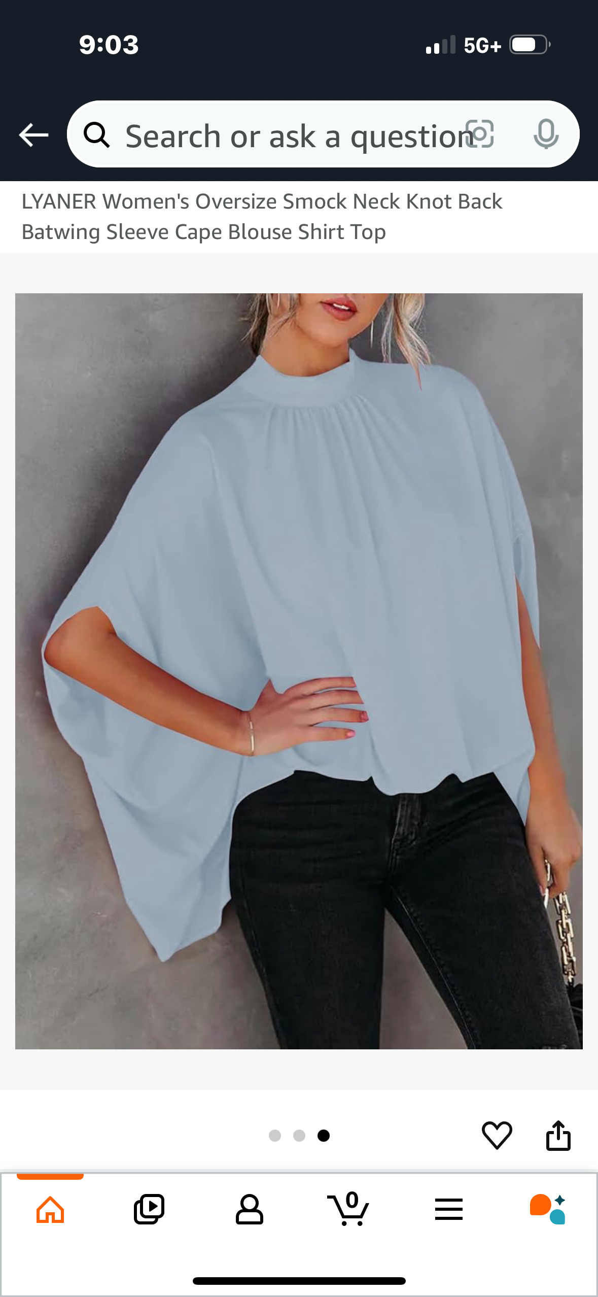 Women's Oversize Smock Neck Knot Back Batwing Sleeve Cape Blouse Shirt Top Size White and XL