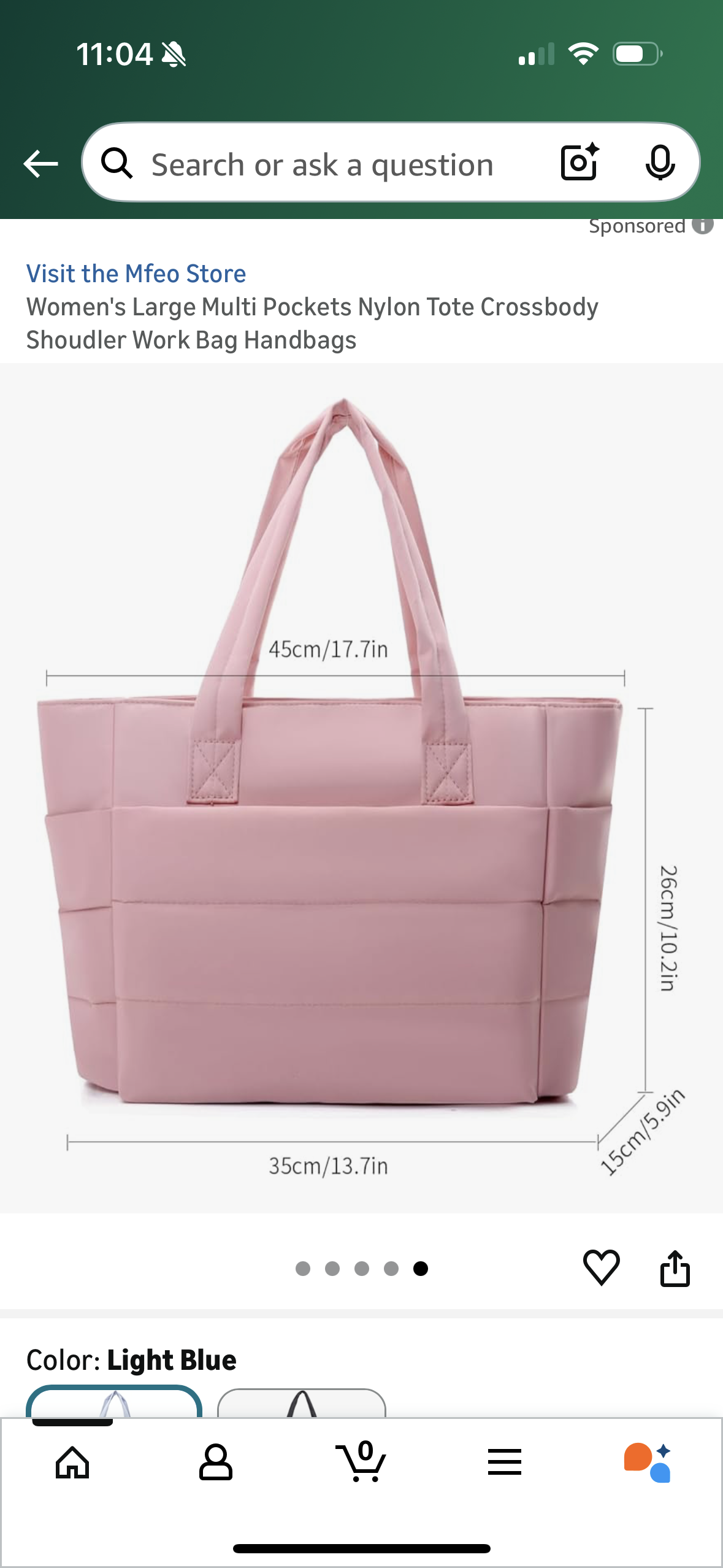 Women's Large Multi Pockets Nylon Tote Crossbody Shoudler Work Bag Handbags, Blue