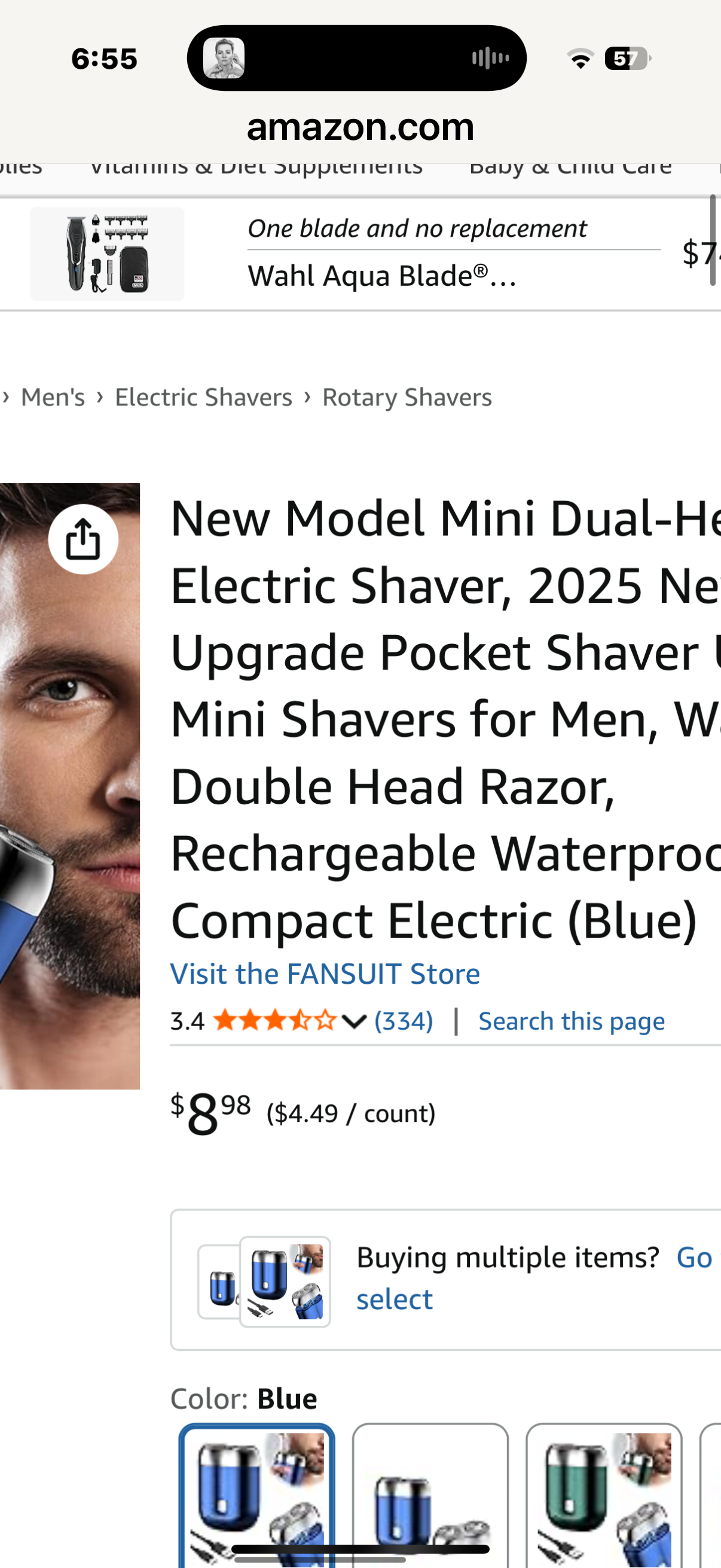 New Model Mini Dual-Head Electric Razor, Upgrade Pocket Shaver, Washable Double Head Razor, USB Rechargeable Waterproof Compact Electric Shaver(Blue)