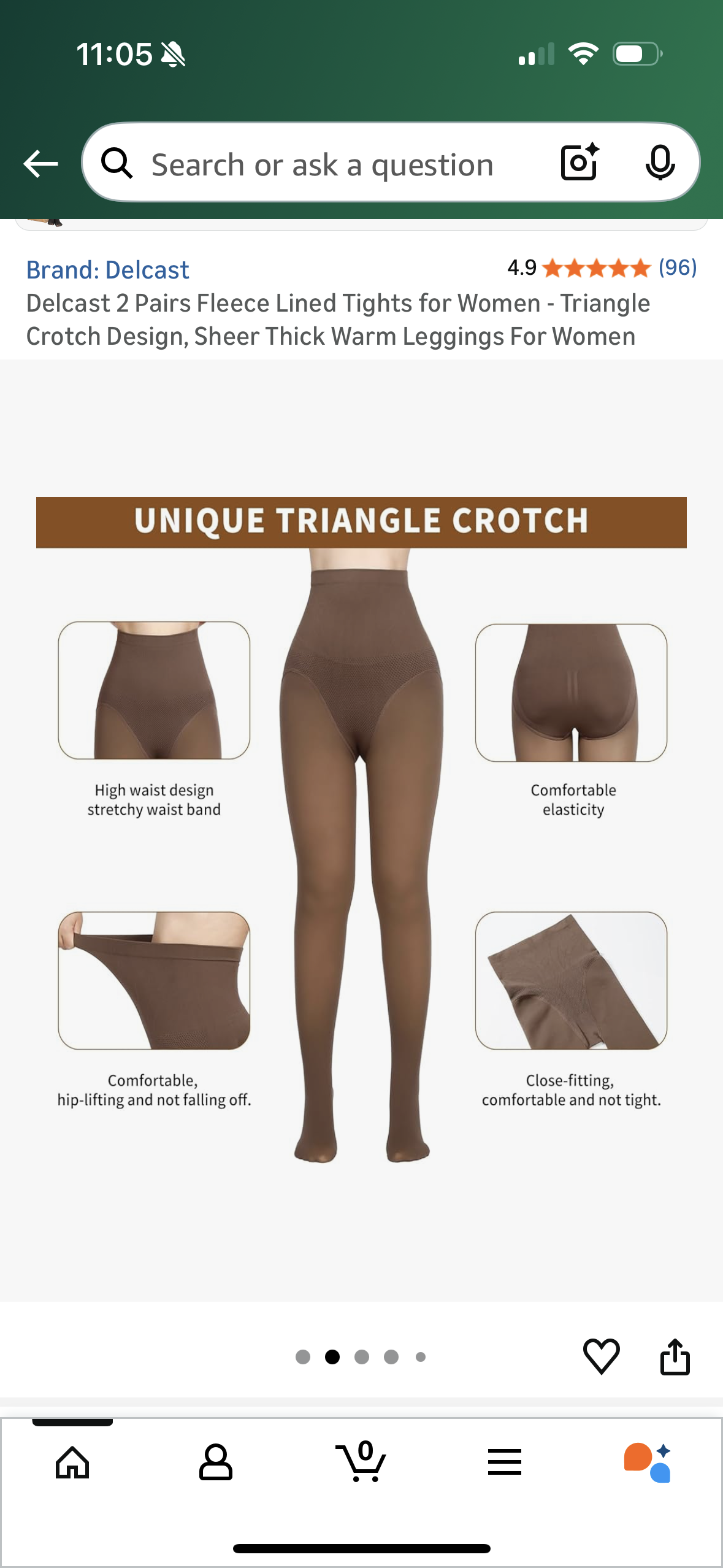 Delcast 2 Pairs Fleece Lined Tights for Women - Triangle Crotch Design, Sheer Thick Warm Leggings For Women (Size Medium)