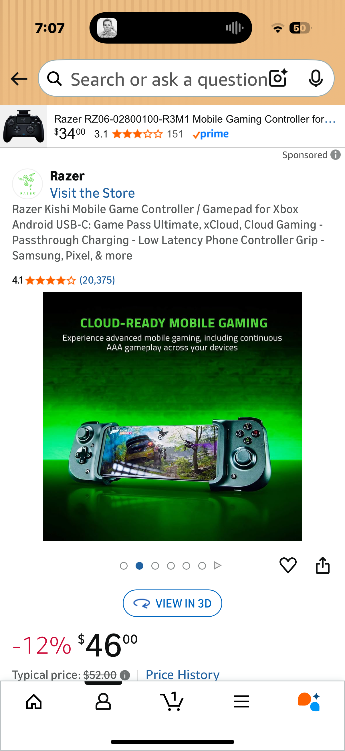 Razer Kishi Mobile Game Controller / Gamepad for Xbox Android USB-C: Game Pass Ultimate, xCloud, Cloud Gaming - Passthrough Charging - Low Latency Phone Controller Grip - Samsung, Pixel, & more