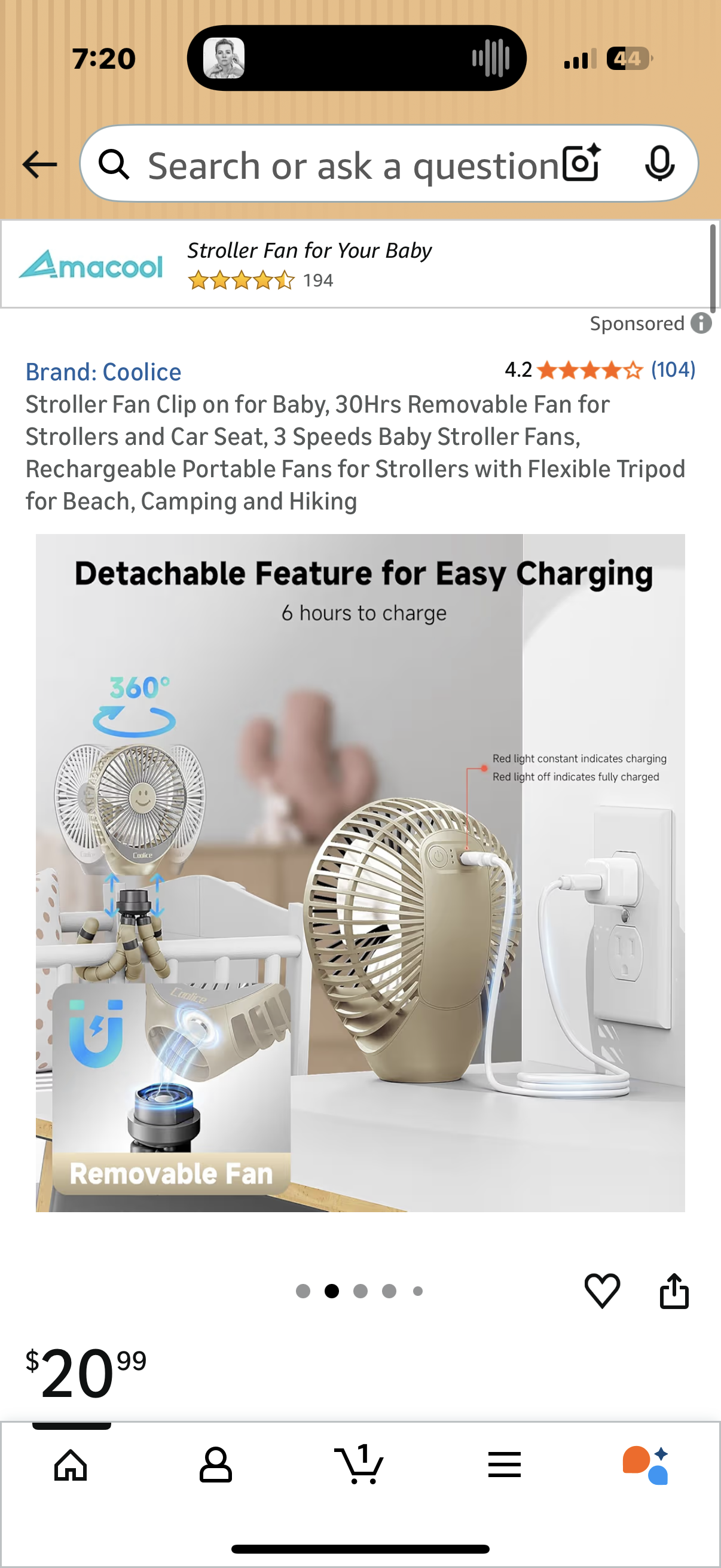 Stroller Fan Clip on for Baby, 30Hrs Removable Fan for Strollers and Car Seat, 3 Speeds Baby Stroller Fans, Rechargeable Portable Fans for Strollers with Flexible Tripod for Beach, Camping and Hiking