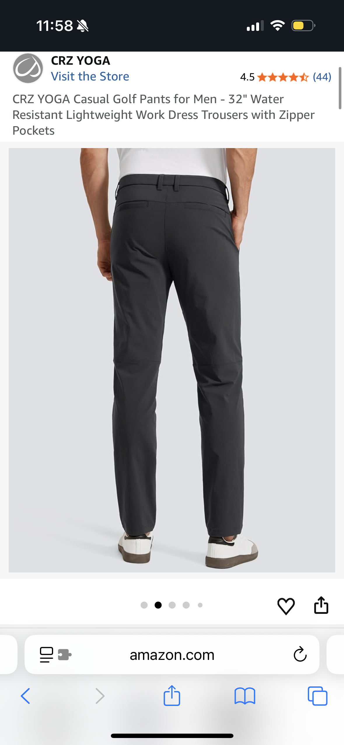 CRZ YOGA Casual Golf Pants for Men - Water Resistant Lightweight Work Dress Trousers with Zipper Pockets (Size 34W)