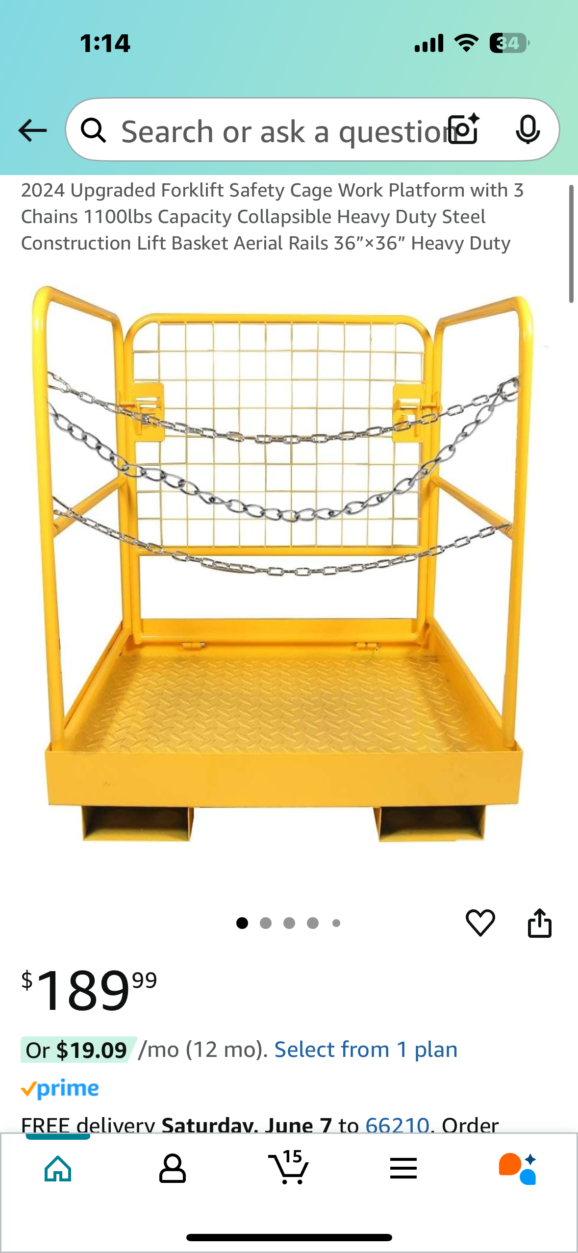 New - Forklift Safety Cage Work Platform, 1100lbs Capacity, 36”x36” (G742)