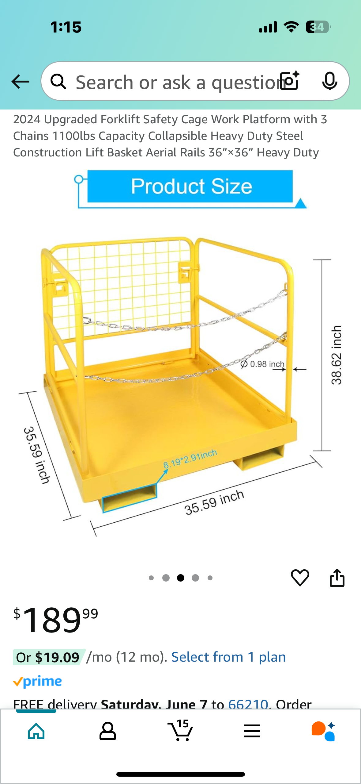 New - Forklift Safety Cage Work Platform, 1100lbs Capacity, 36”x36” (G742)