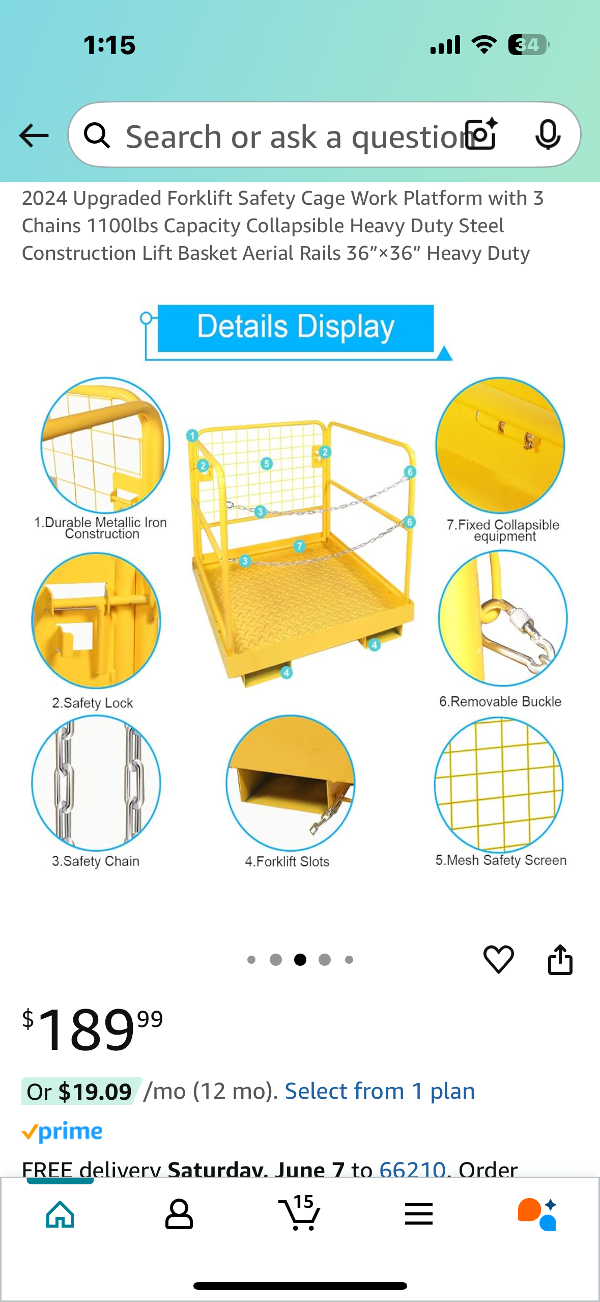 New - Forklift Safety Cage Work Platform, 1100lbs Capacity, 36”x36” (G742)