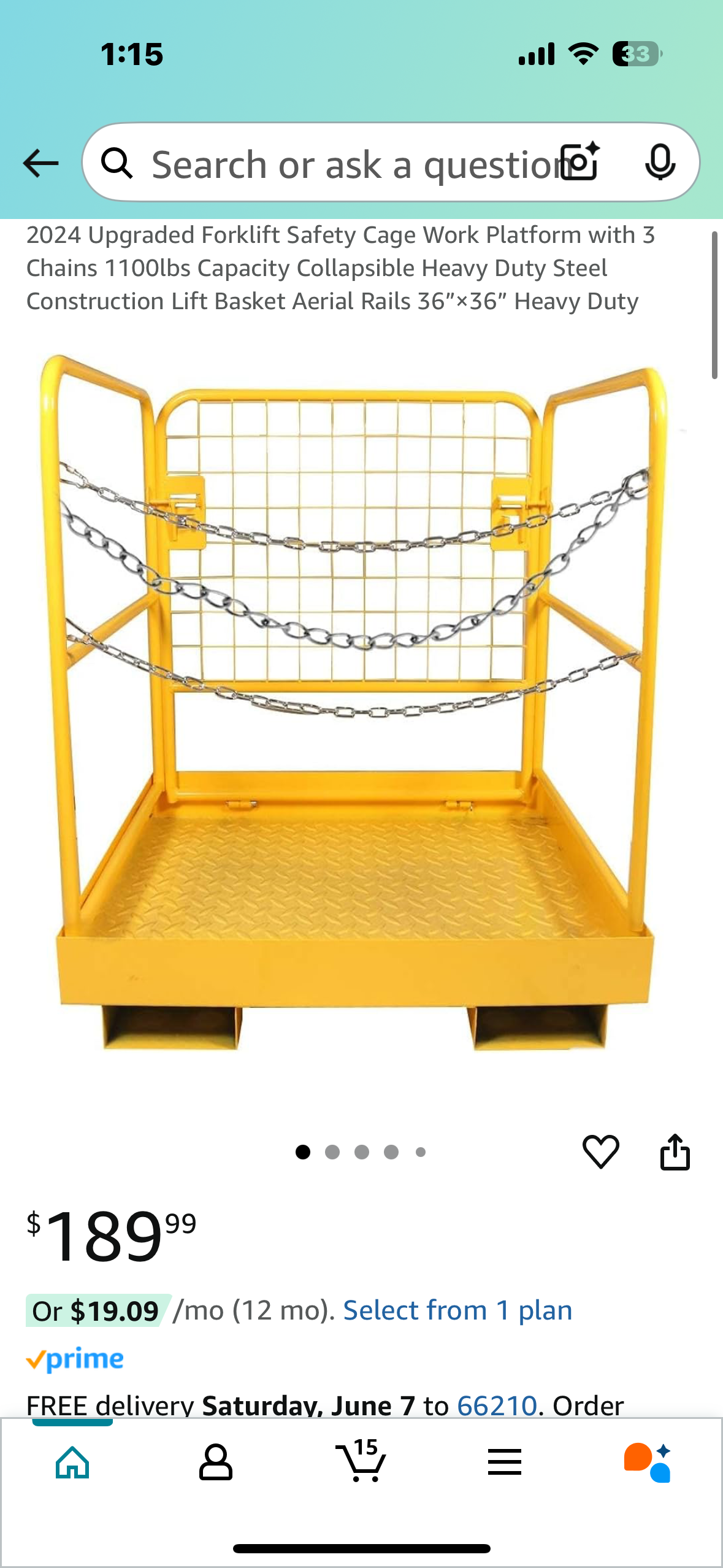 New - Forklift Safety Cage Work Platform, 1100lbs Capacity, 36”x36” (G742)