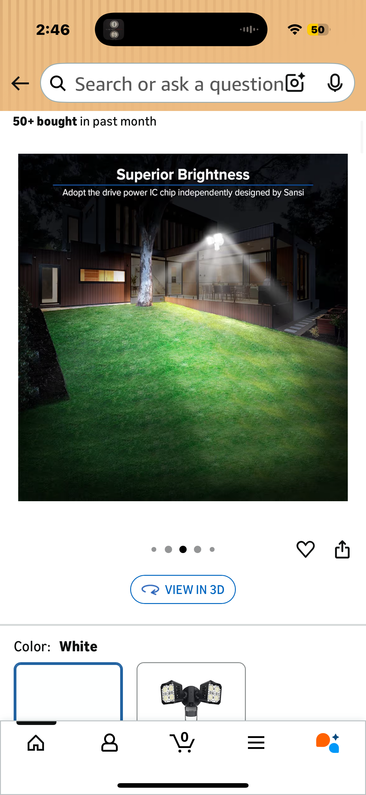 SANSI 36W 3600LM Motion Sensor Outdoor Lights, 50,000 Hrs Lifespan LED Flood Light Outdoor Motion Sensor, 350W Equiv 5000K Dusk to Dawn IP65, Super Bright for Yard Garage, White, Wired