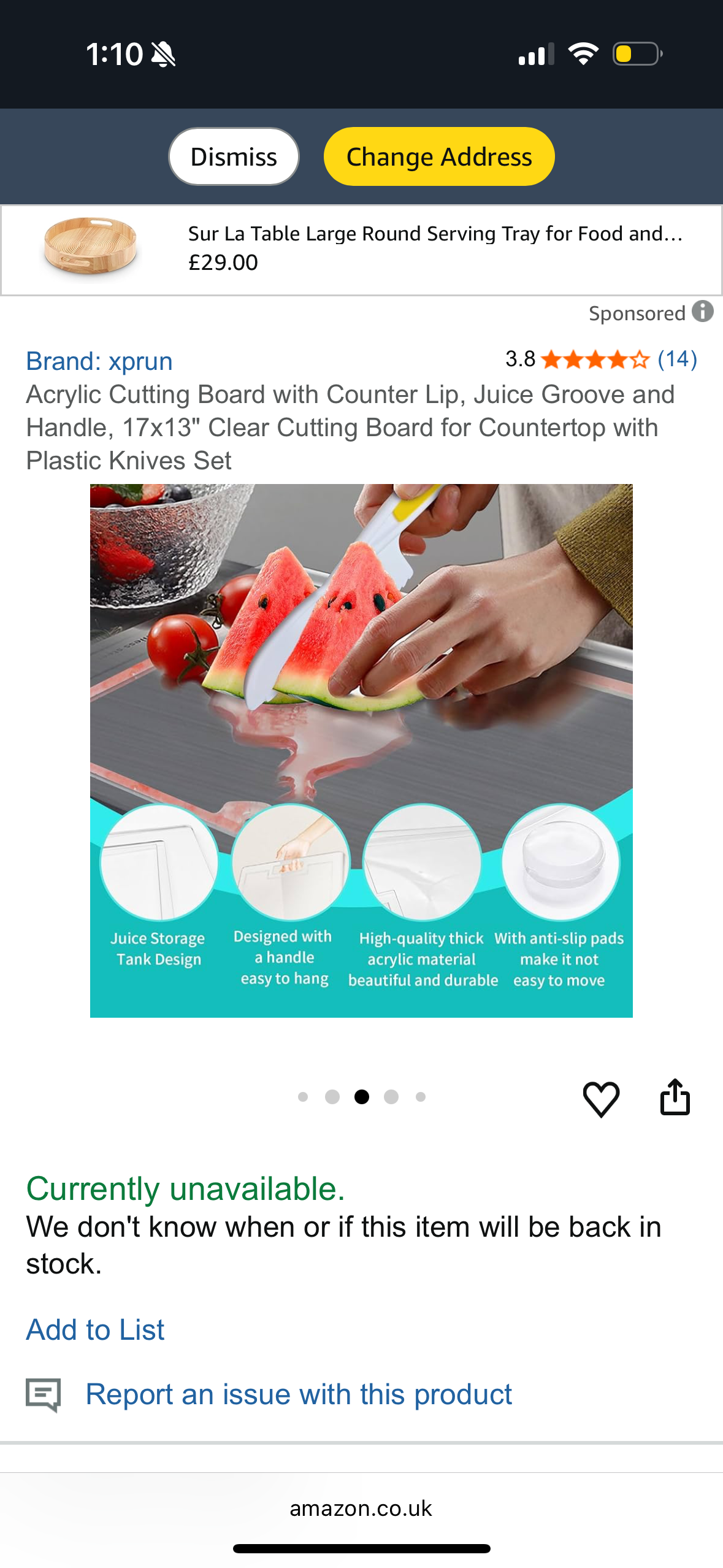 Acrylic Cutting Board with Counter Lip, Juice Groove and Handle, 17x13" Clear Cutting Board for Countertop with Plastic Knives Set