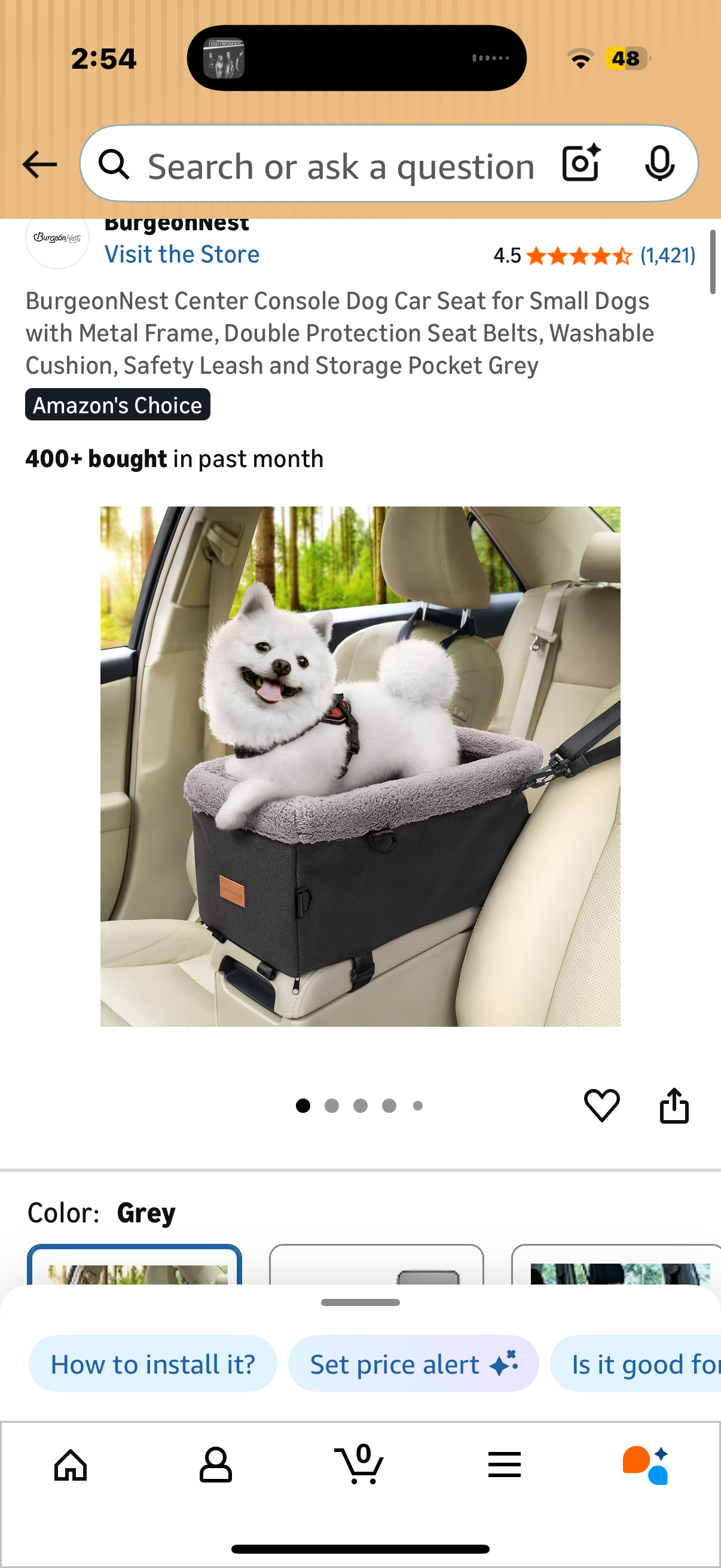 Center Console Dog Car Seat, Puppy Carseat for Small Dogs, Cat Car Seat with Metal Frame and Double Protection Seat Belts, Pet Booster Seat with Washable Cushion and Clip-on Leash Cute Plaid