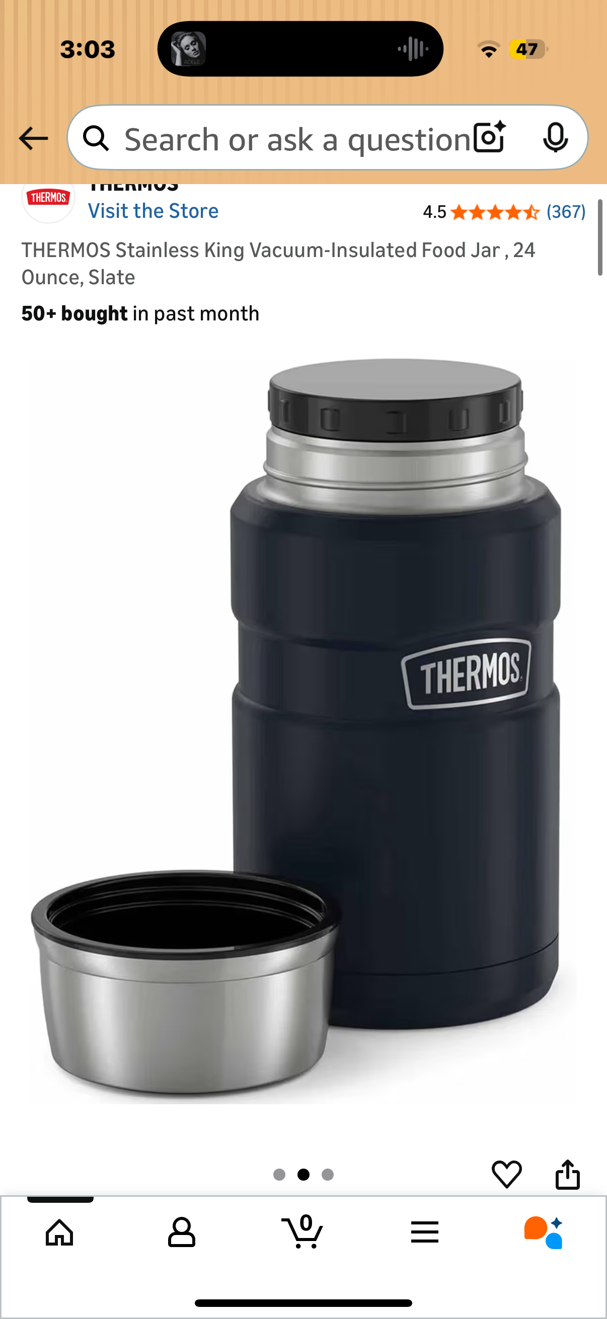 THERMOS Stainless King Vacuum-Insulated Food Jar , 24 Ounce, Slate