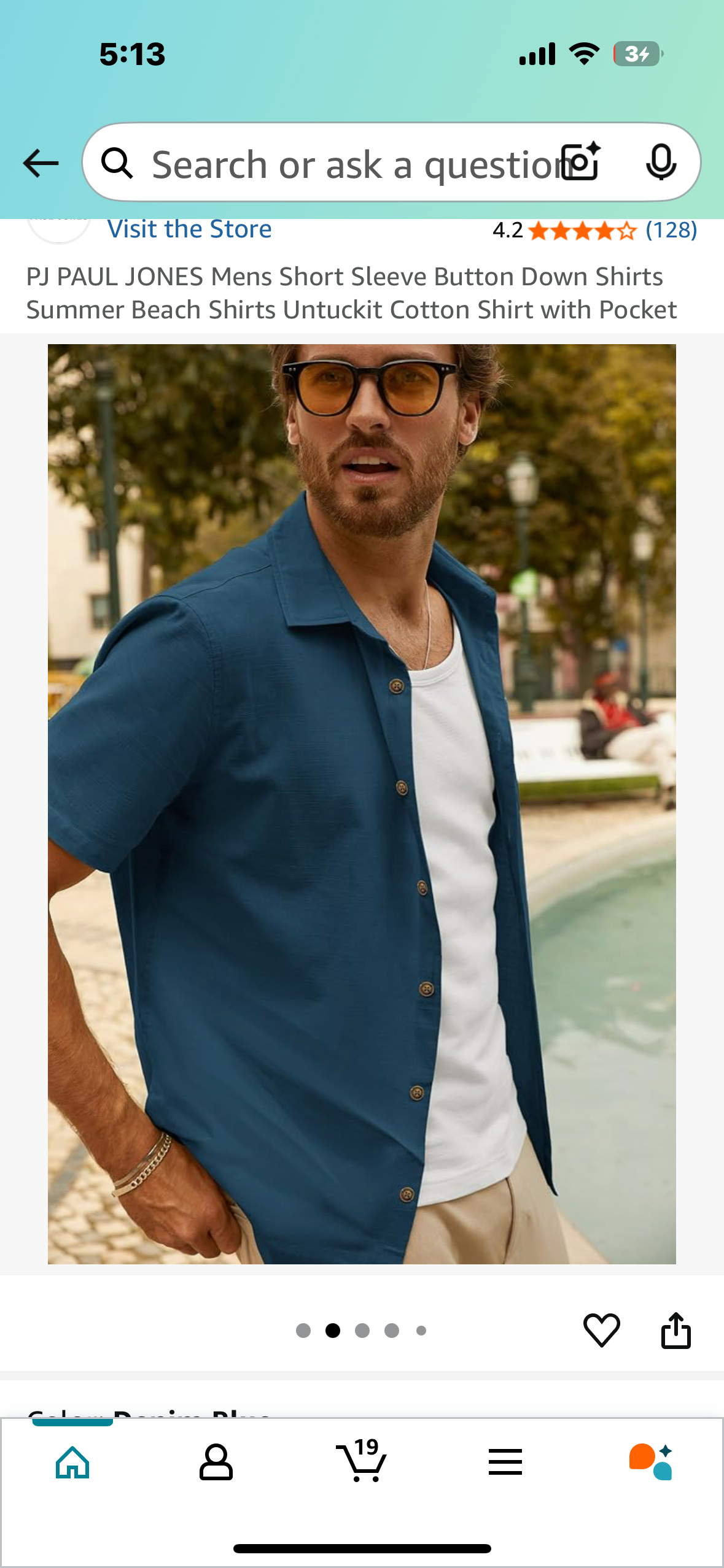 PJ PAUL JONES Men’s Short Sleeve Button Down Shirt, Summer Beach Untuckit Cotton Shirt with Pocket, Navy (Size Small)