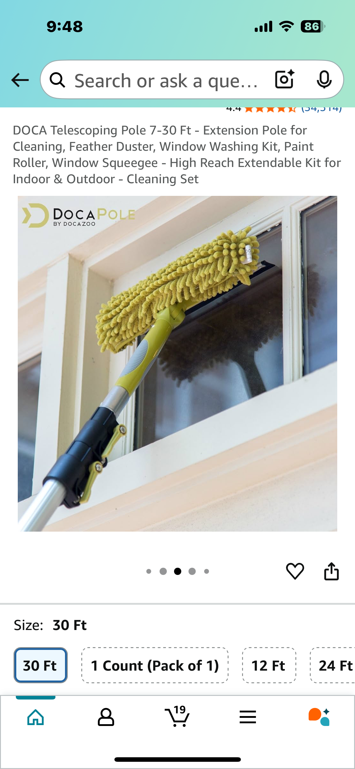 DOCA Telescoping Pole 7-30 Ft - Extension Pole for Cleaning, Feather Duster, Window Washing Kit, Paint Roller, Window Squeegee - High Reach Extendable Kit for Indoor & Outdoor - Cleaning Set (G816)