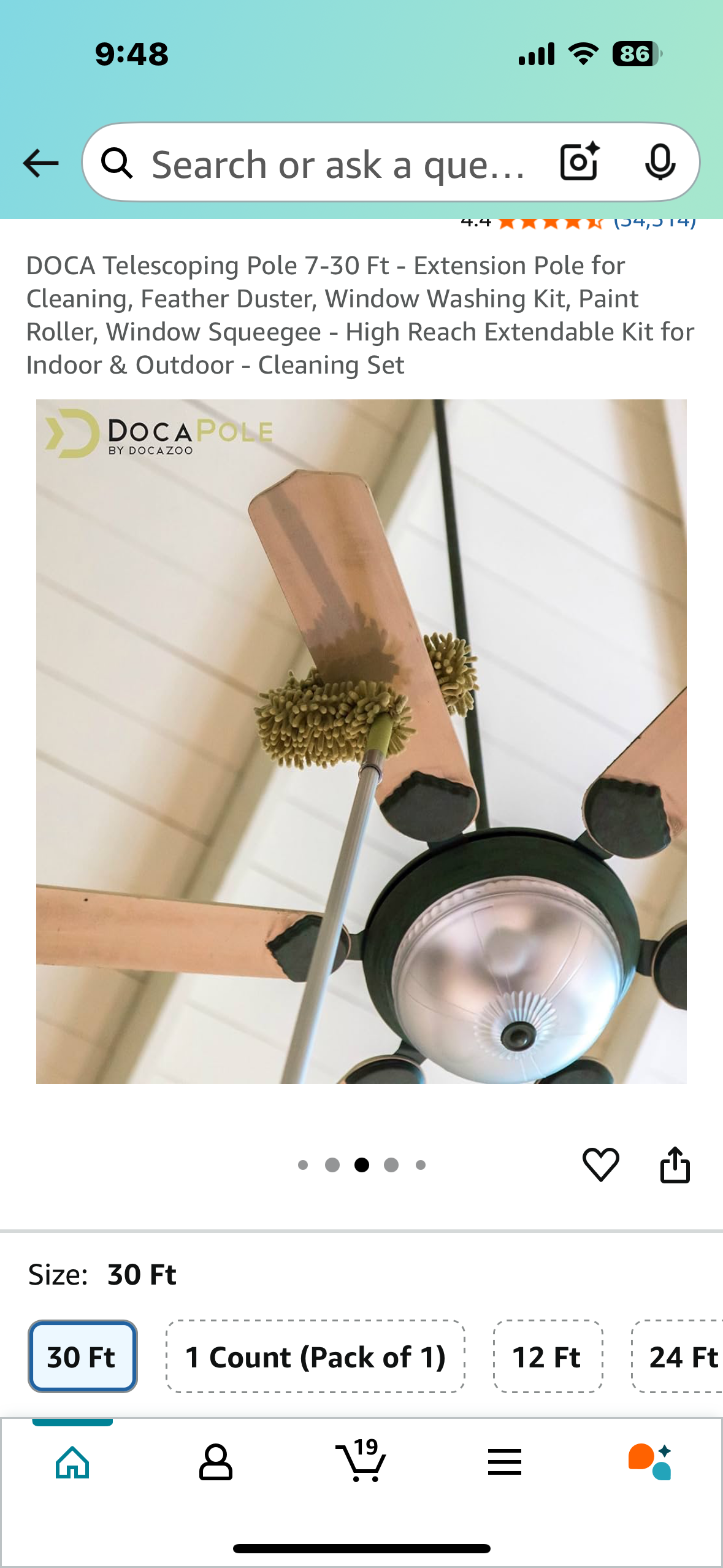 DOCA Telescoping Pole 7-30 Ft - Extension Pole for Cleaning, Feather Duster, Window Washing Kit, Paint Roller, Window Squeegee - High Reach Extendable Kit for Indoor & Outdoor - Cleaning Set (G816)