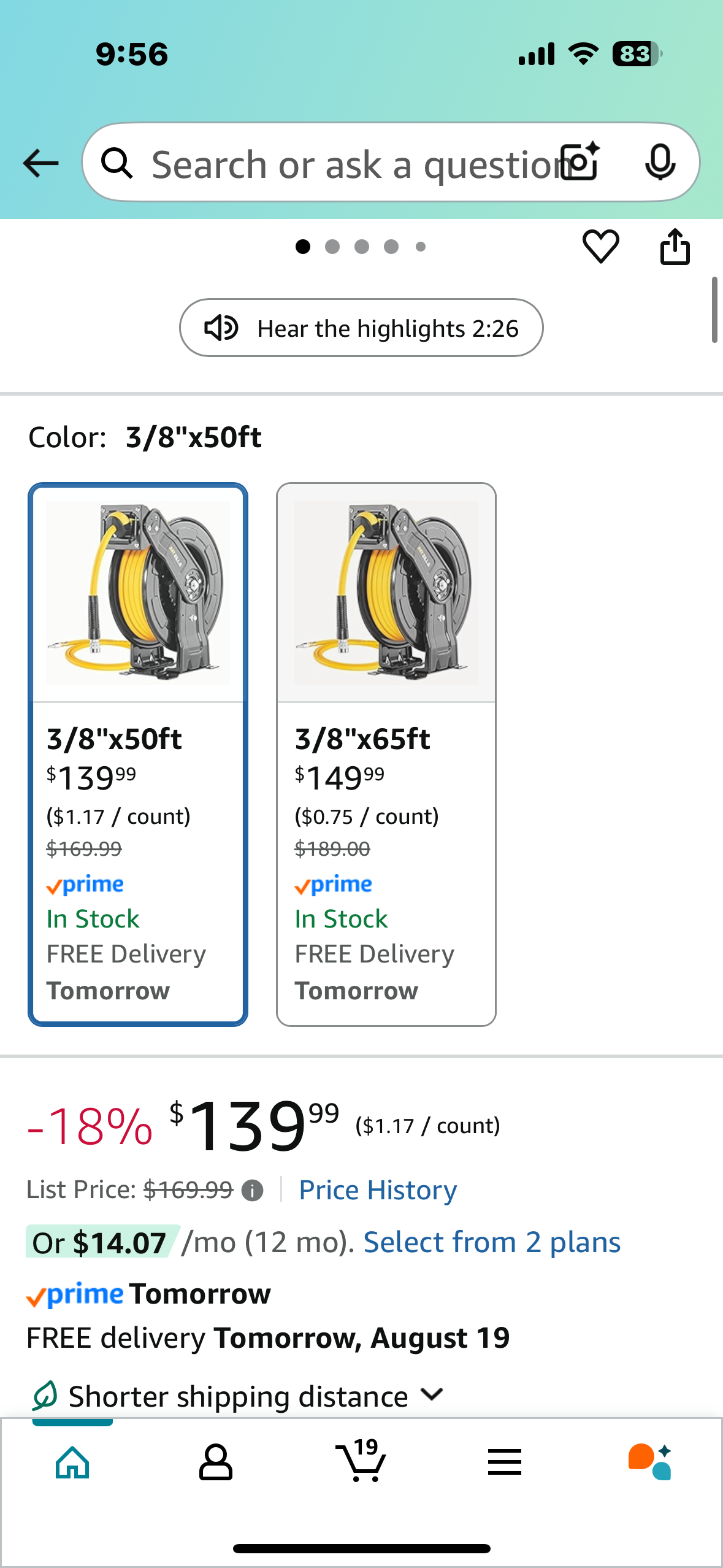 Premium Steel Retractable Air Hose Reel With Dual Arm, 3/8"x50Ft Hybrid Polymer Hose, Auto Rewind Reel, Quick Air Coupler, Durable Double Frame (G817)