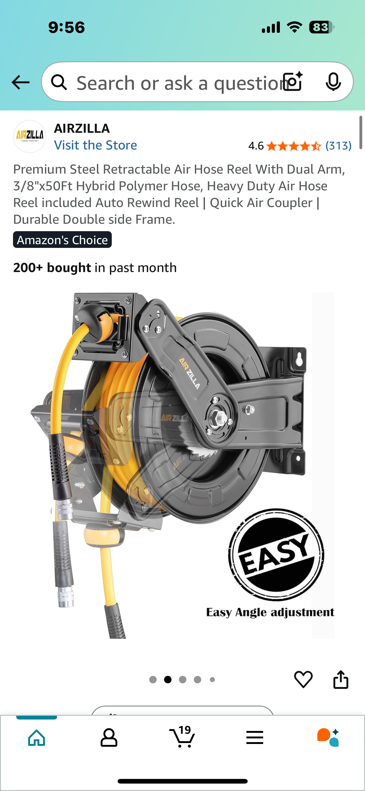 Premium Steel Retractable Air Hose Reel With Dual Arm, 3/8"x50Ft Hybrid Polymer Hose, Auto Rewind Reel, Quick Air Coupler, Durable Double Frame (G817)
